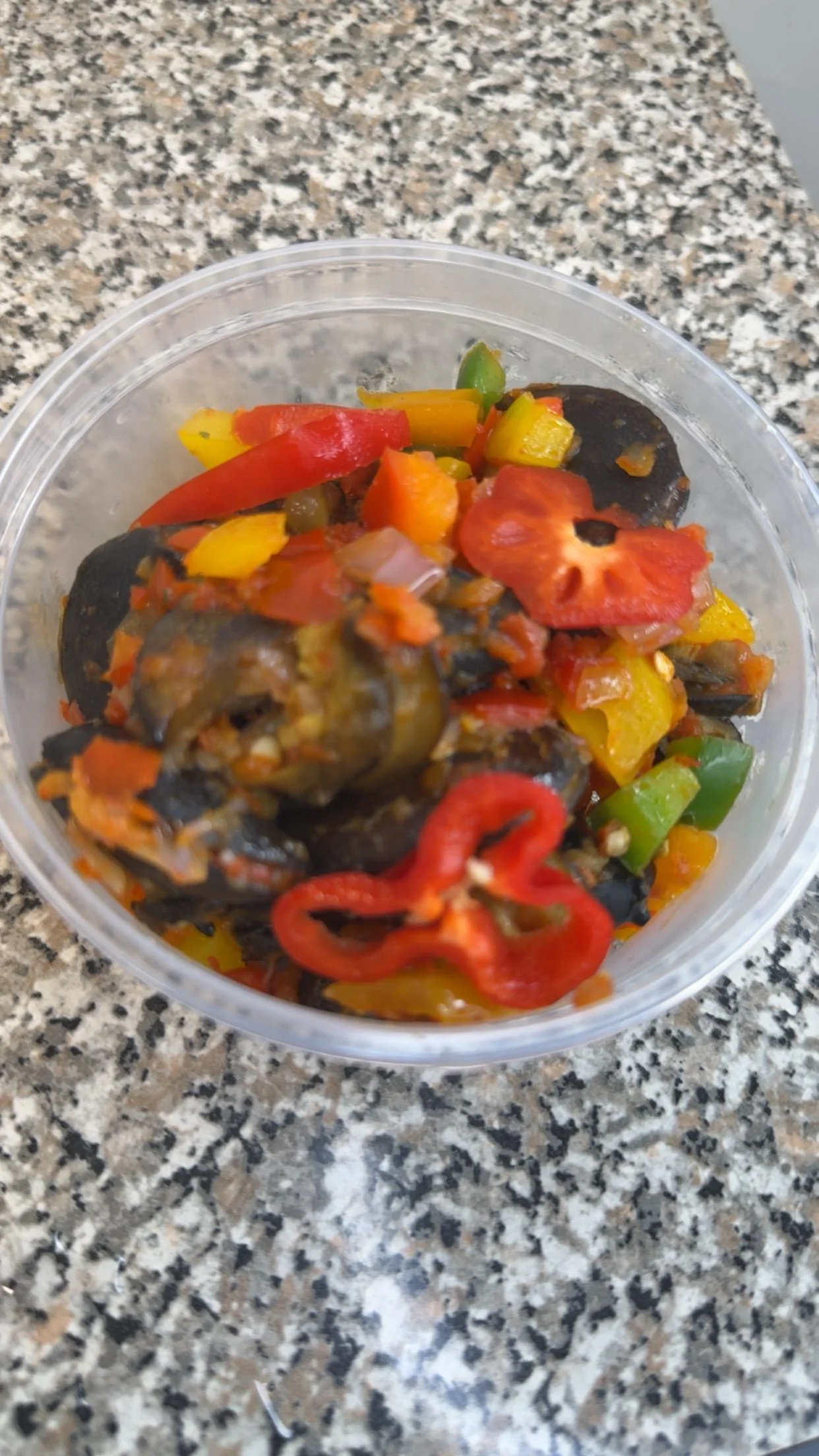 Colorful Caribbean escargot salad with peppers