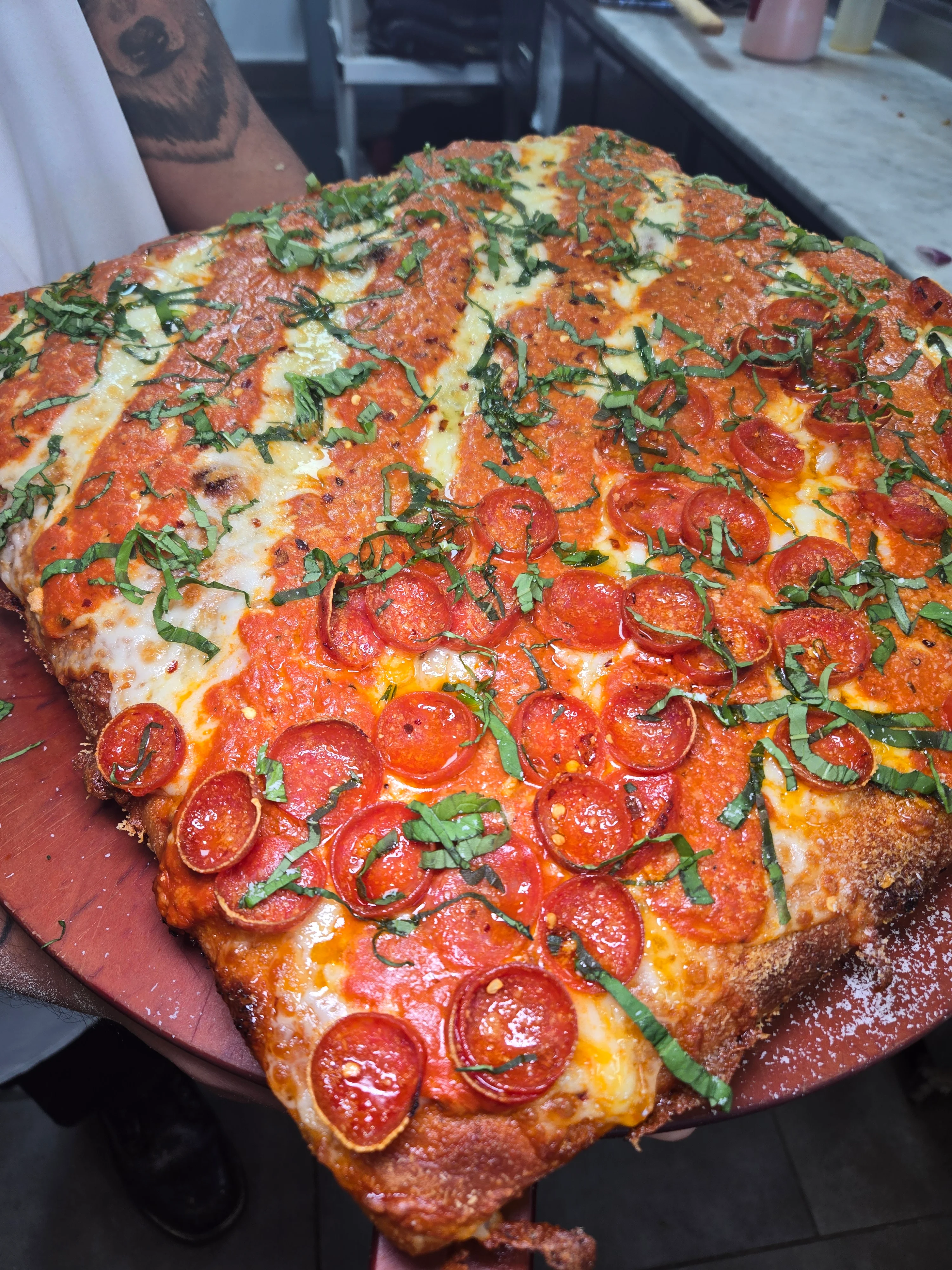 A beautiful Sicilian pizza from Lucino's Pizza
