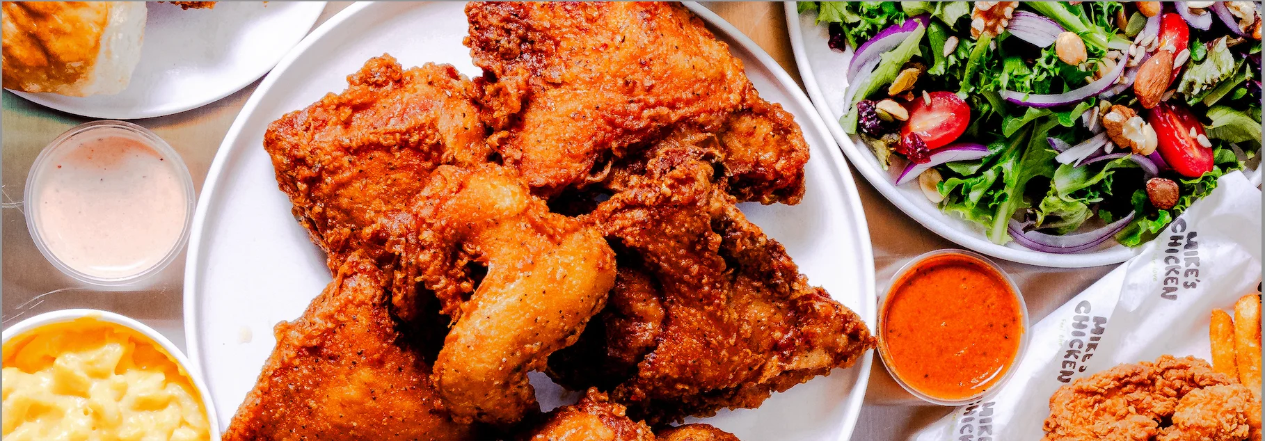 Southern fried chicken platter with sides