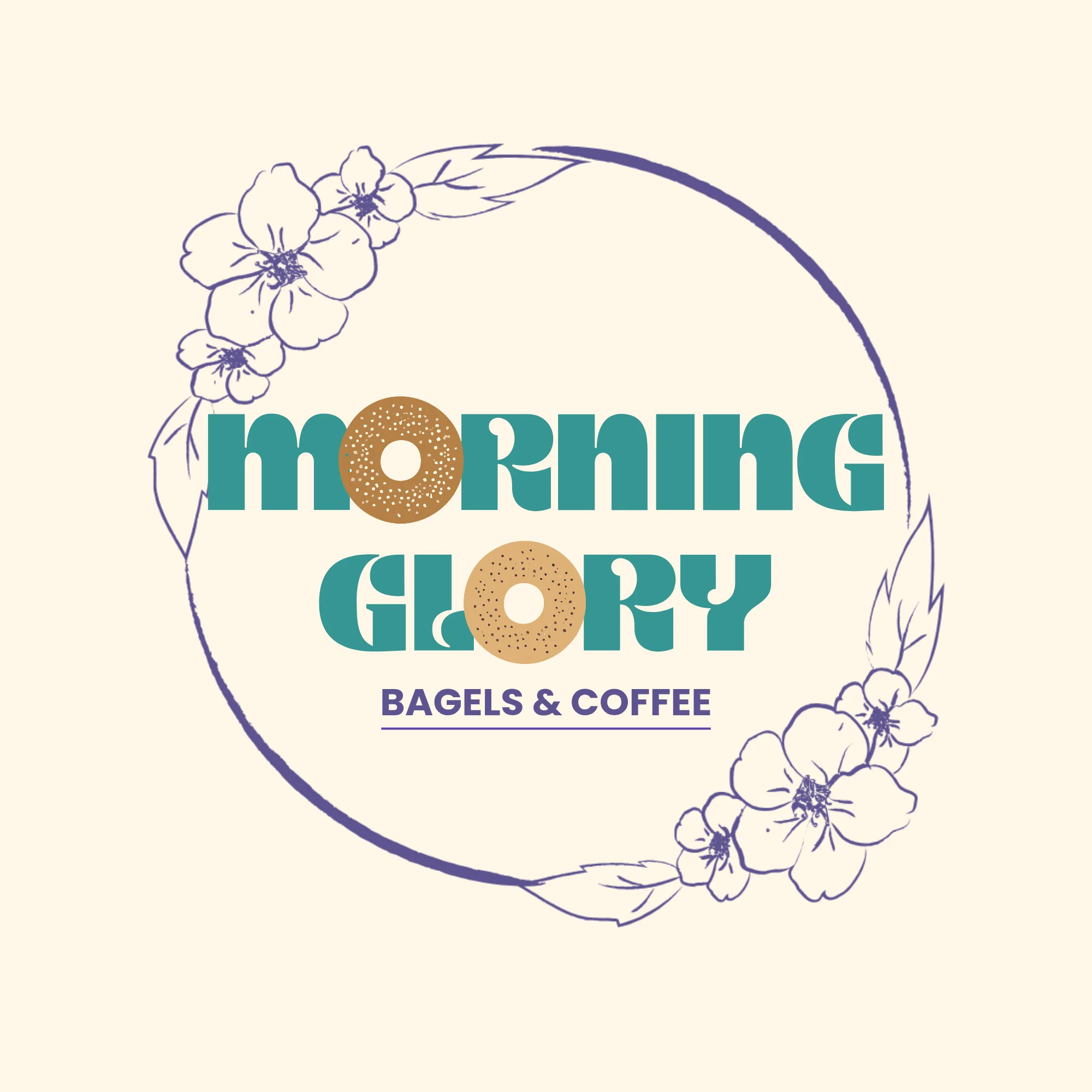 Logo for Morning Glory Bagels & Coffee with floral design