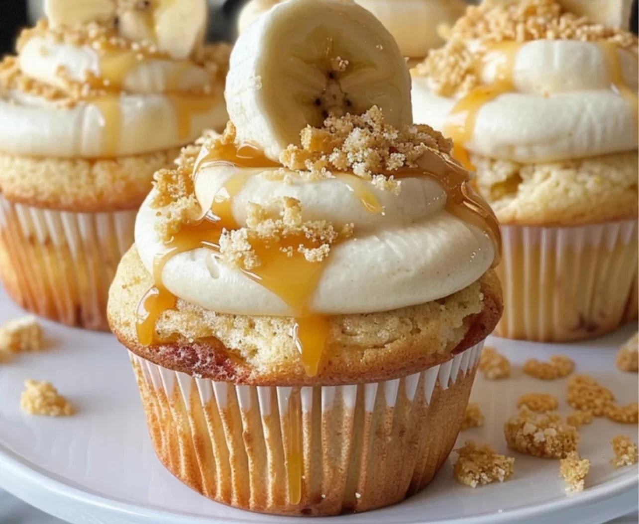 Banana pudding cupcake with caramel drizzle