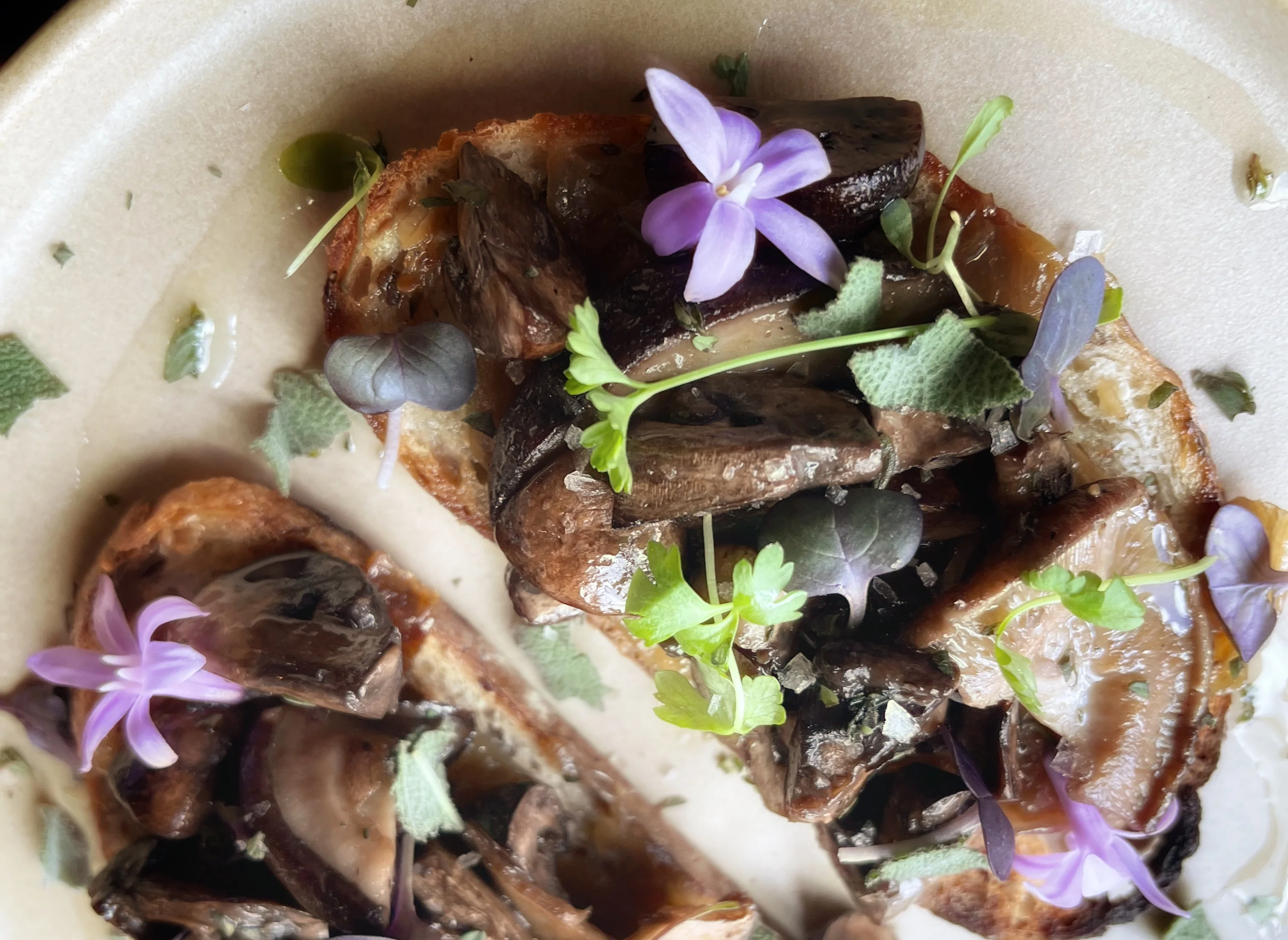 Mushroom Toast, Garlic flowers, Brunch, Dinner