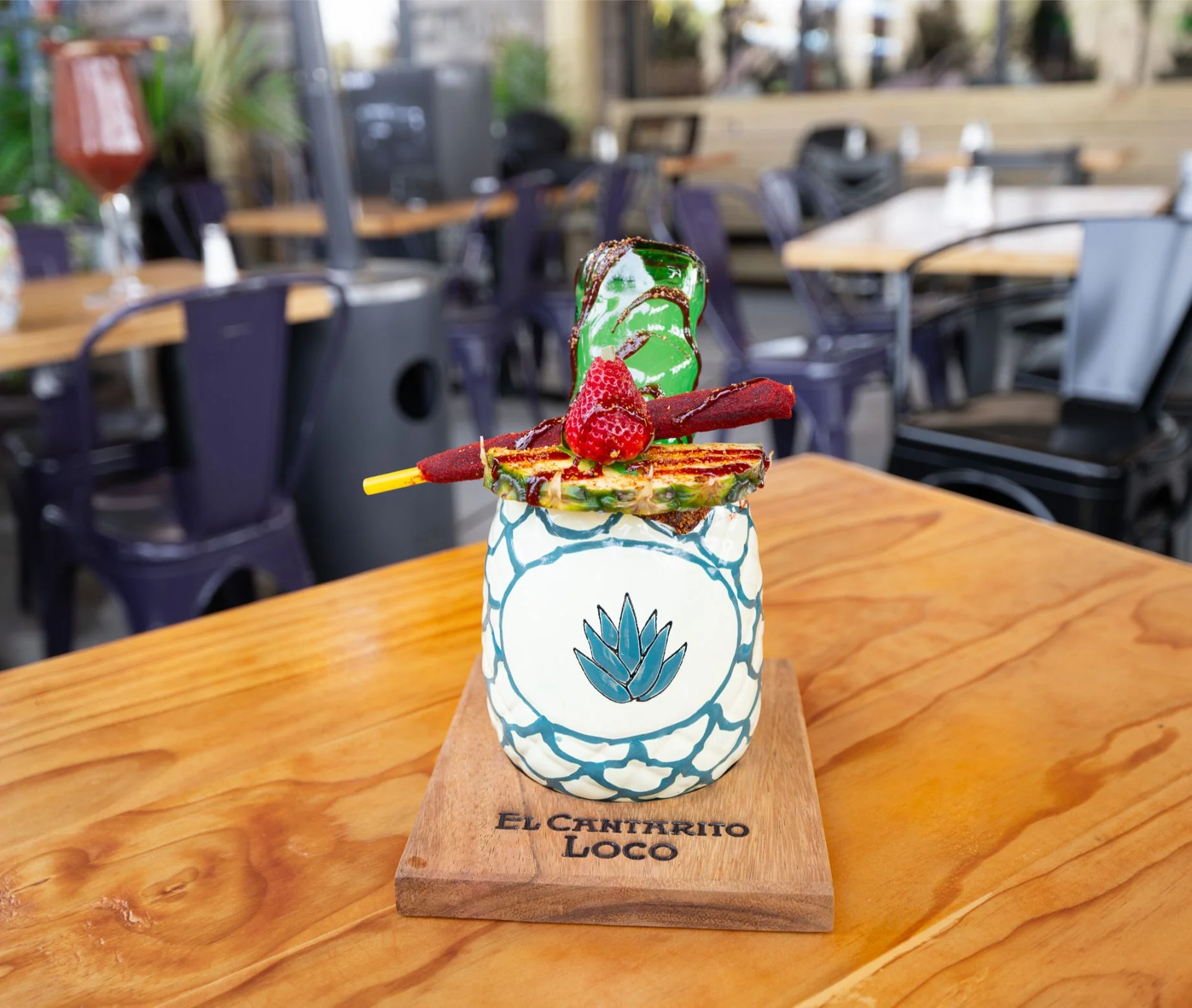 Colorful cantinflas cocktail served in a decorative mug