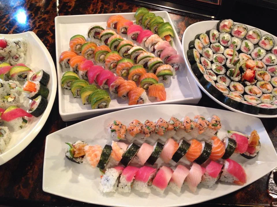 Colorful Japanese sushi platter with assorted maki and nigiri
