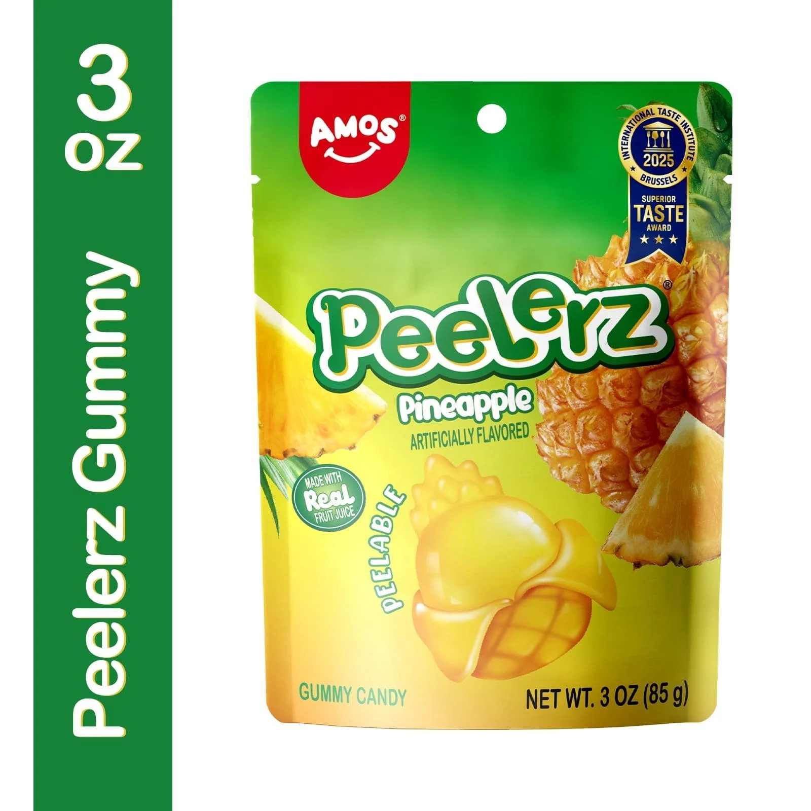 Amos Peelerz Pineapple Gummy Candy, Shareable Size Dash Invidually Wrapped 3 oz(1 Pack)