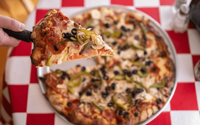 A supreme pizza close up