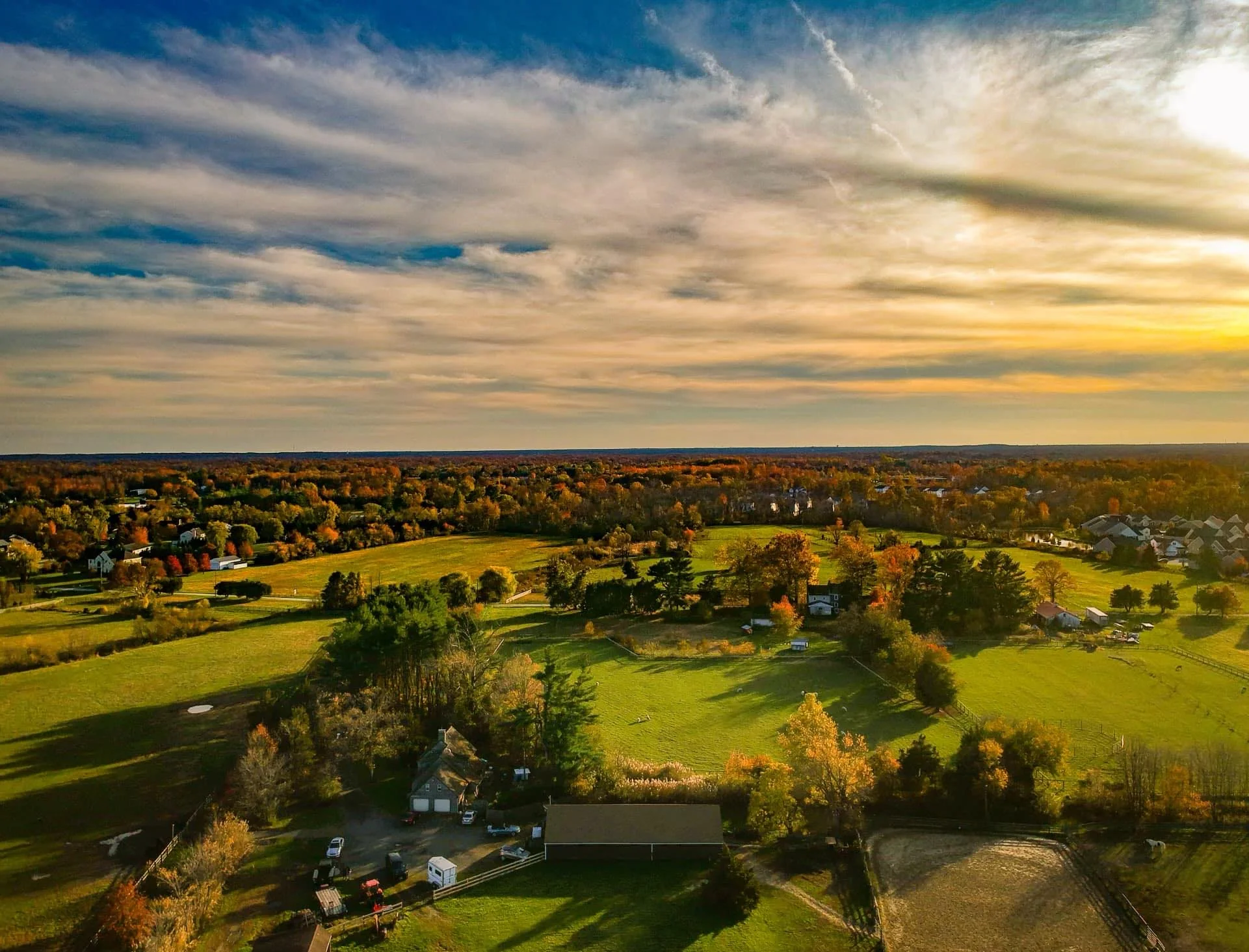 Aerial view of vibrant autumn landscape with colorful foliage