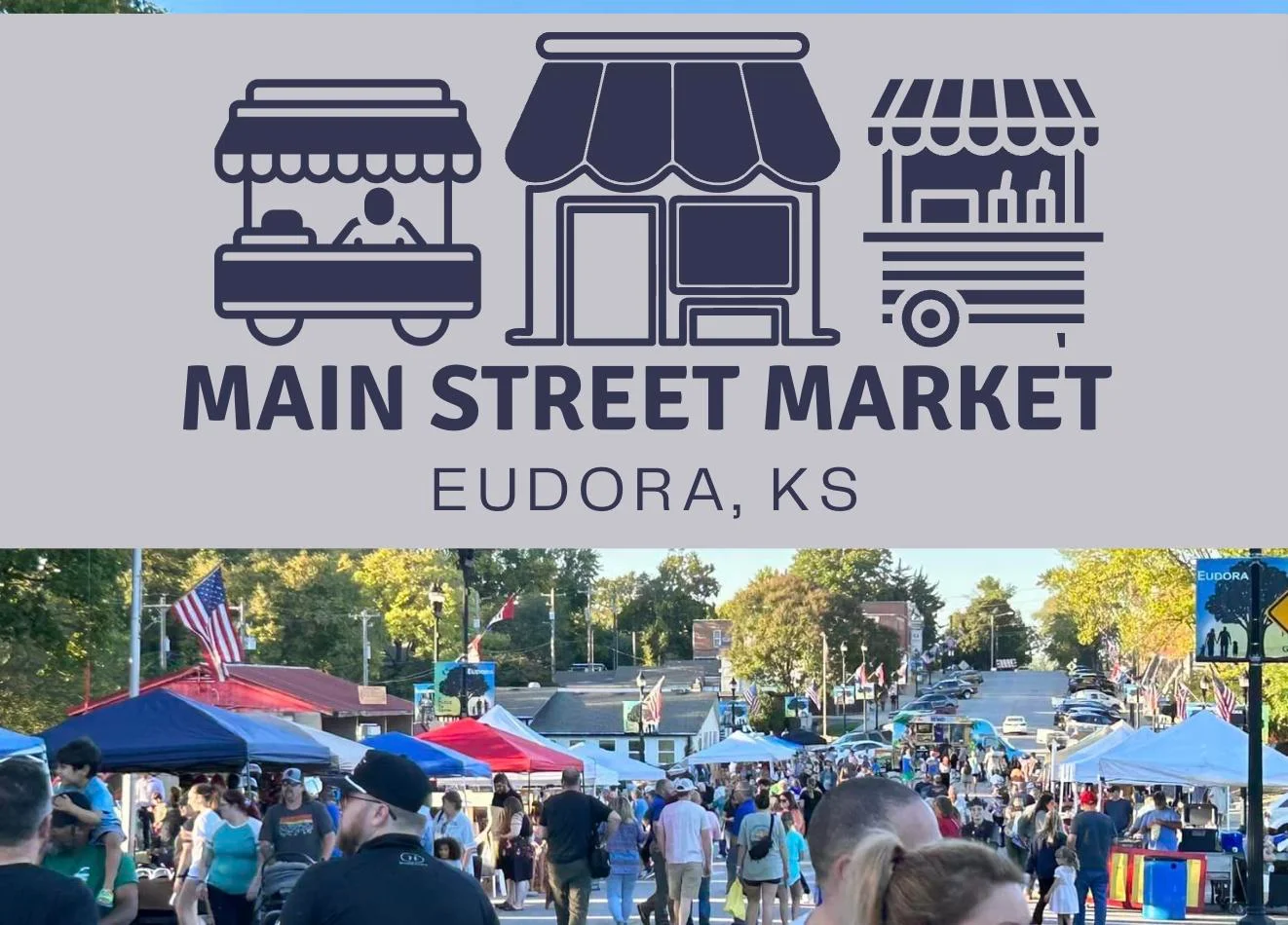 Main Street Market in Eudora, KS bustling with vendors and visitors