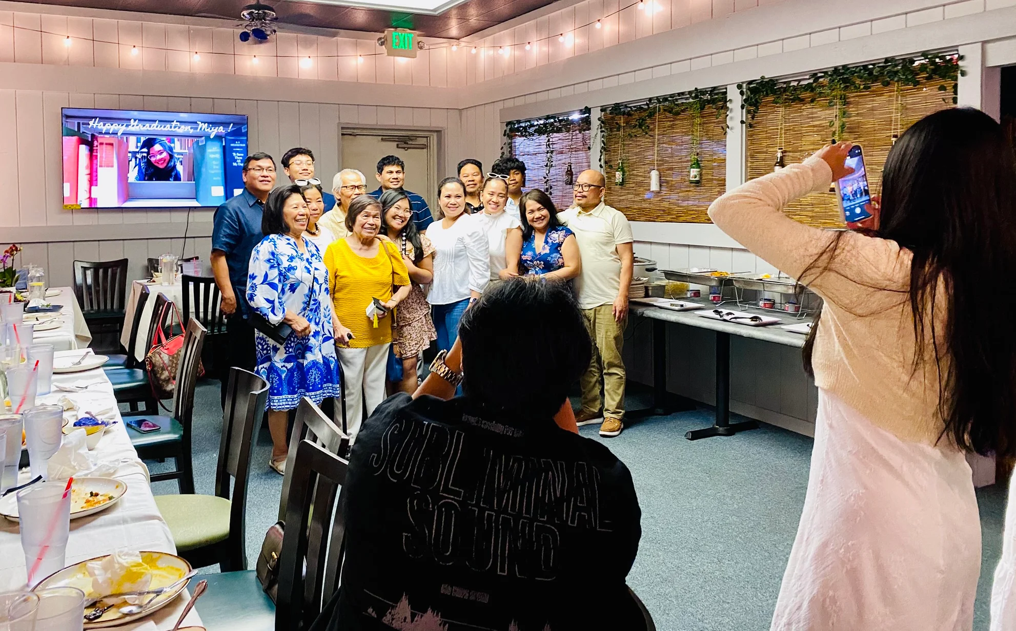 Group celebration in a cozy restaurant setting