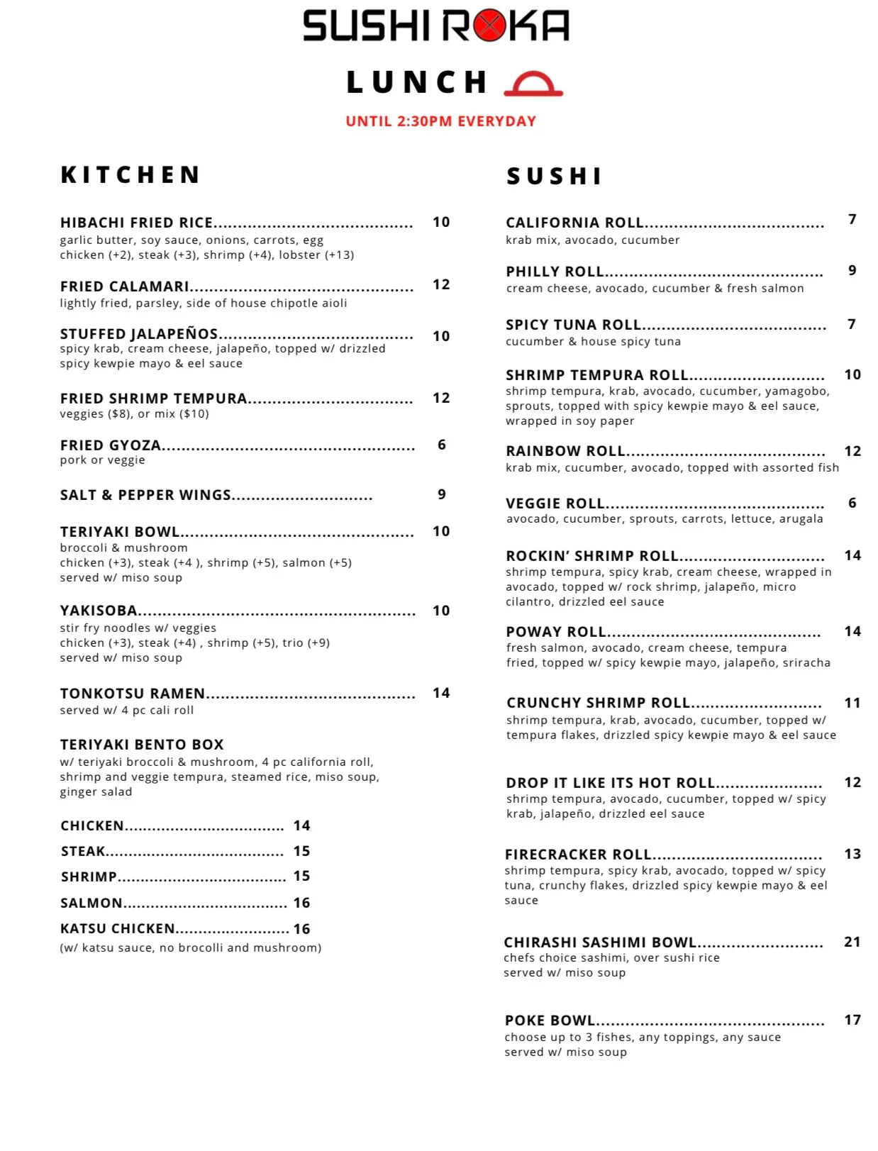 Japanese sushi menu featuring rolls and bento options