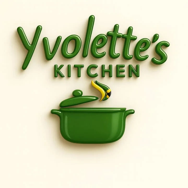 Yvolette's Kitchen logo featuring a green pot and cooking flame