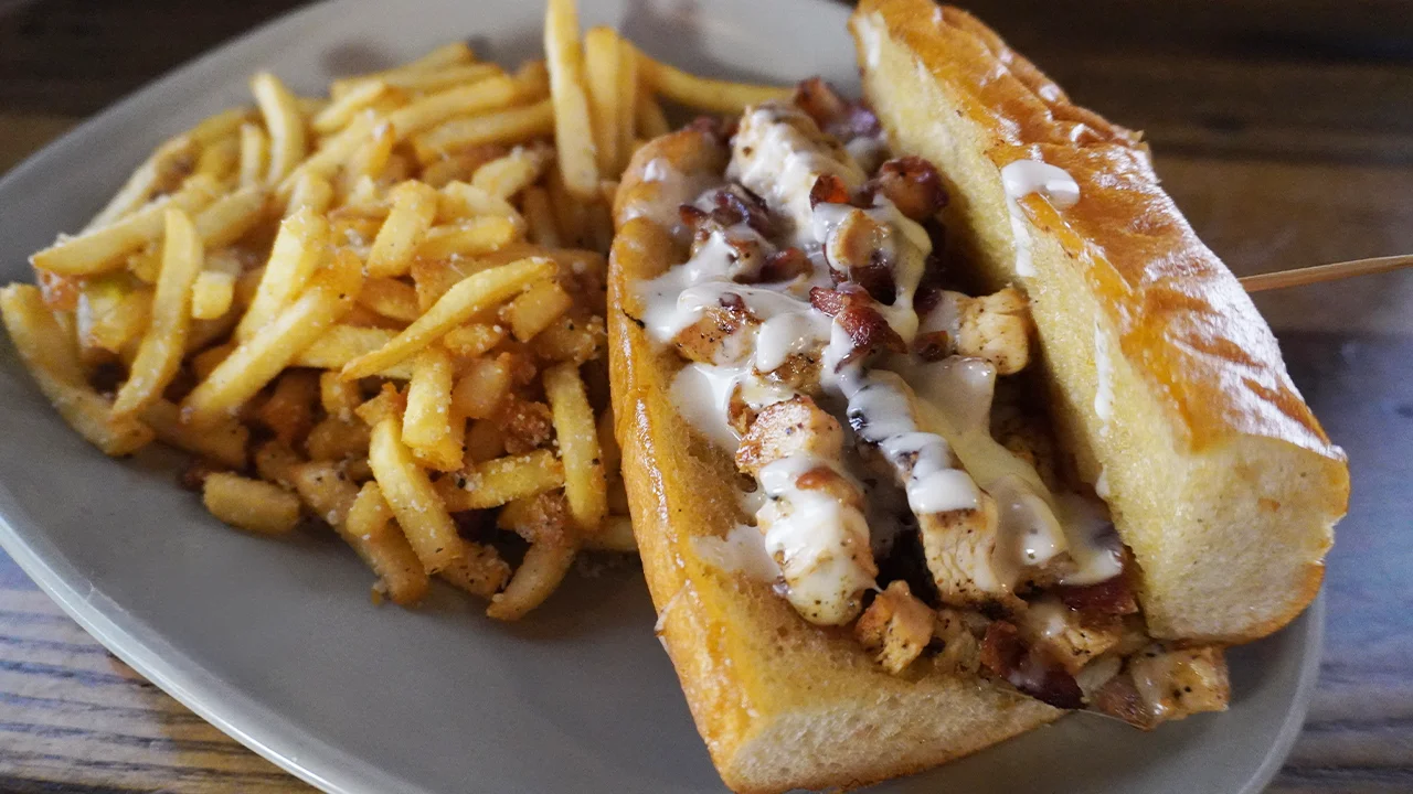 Grilled chicken sandwich with fries