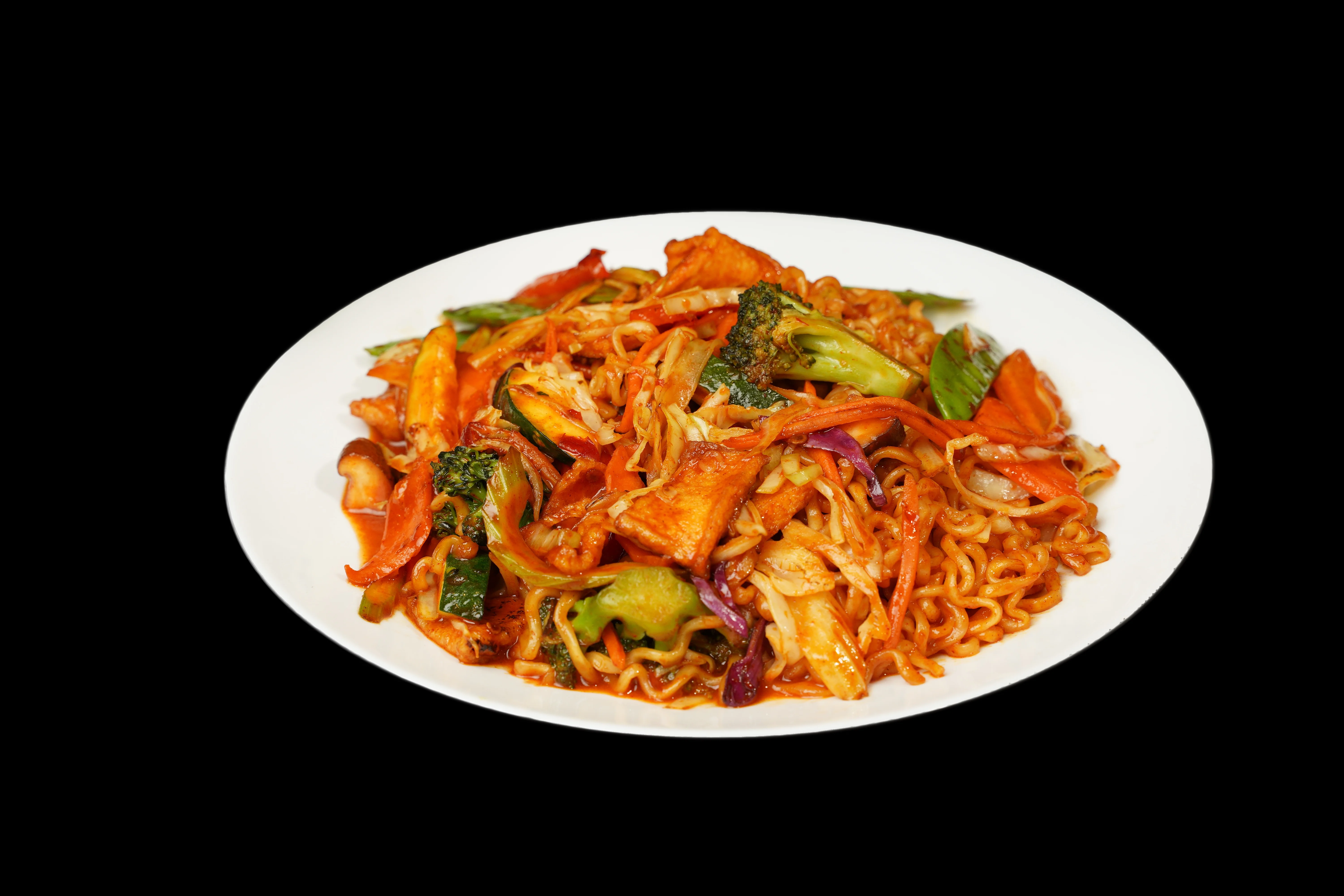 A beautifully arranged plate of gourmet food with vibrant colors.