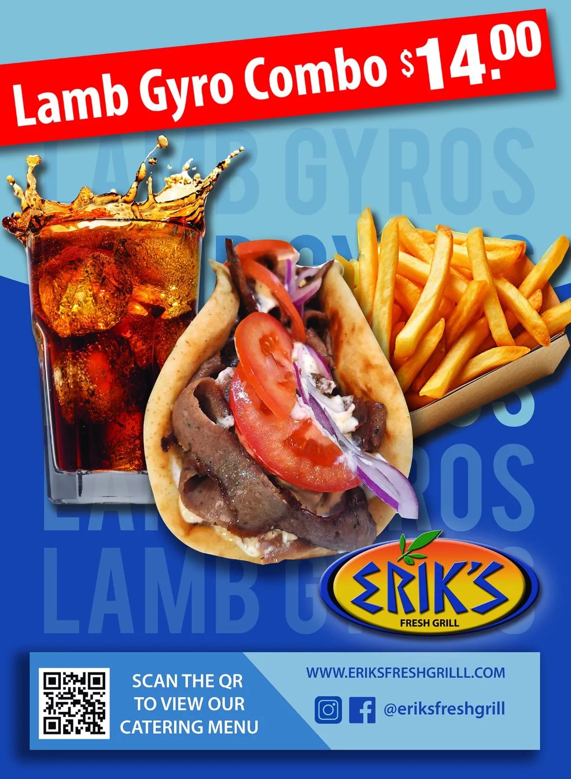 Promotional poster for FIFA World Cup event at Erik's Fresh Grill