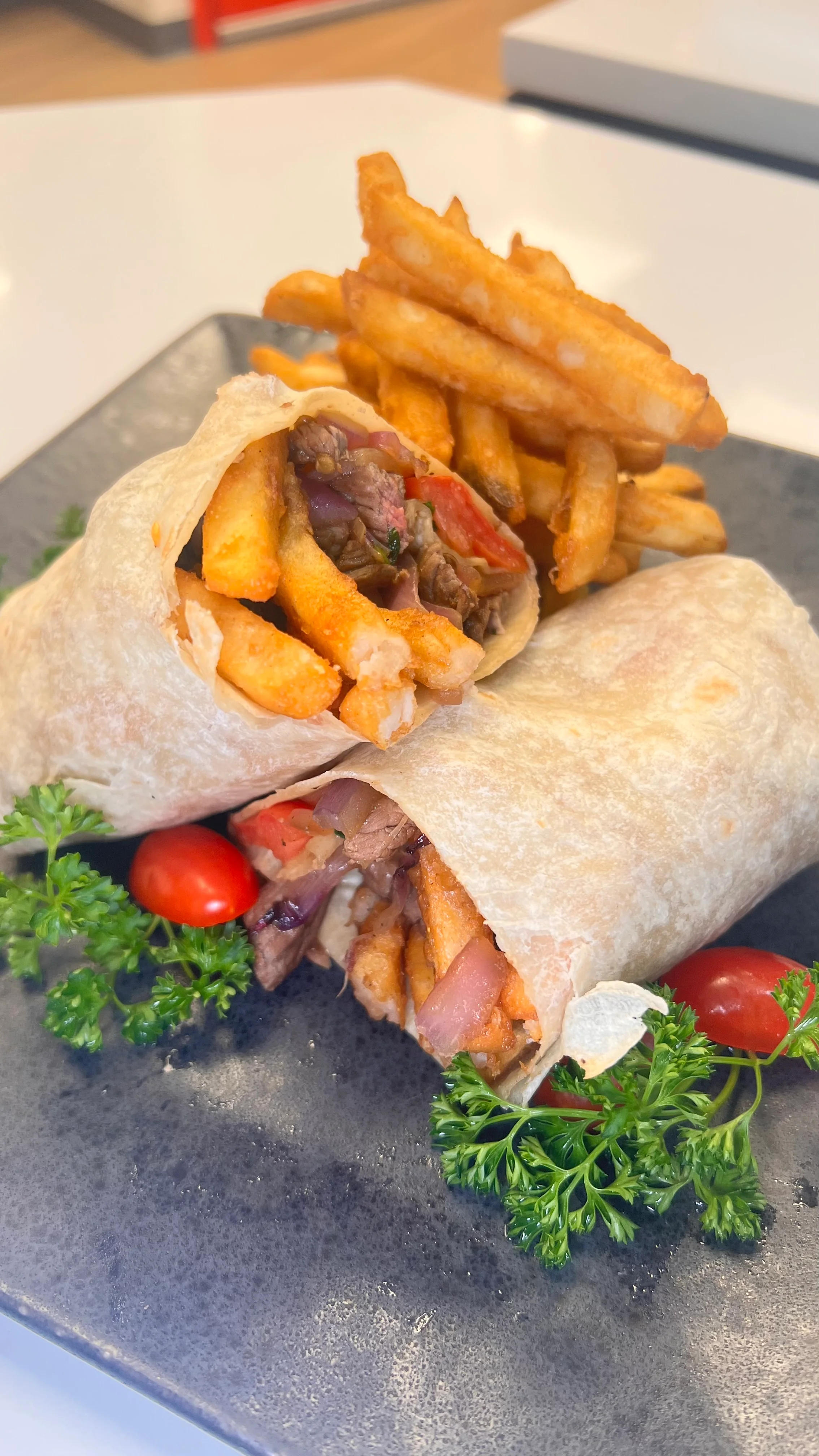 Delicious burrito with fries, a fusion of flavors