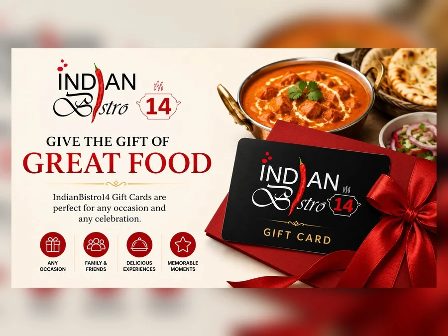 IndianBistro14 gift cards for Indian food in Arlington TX