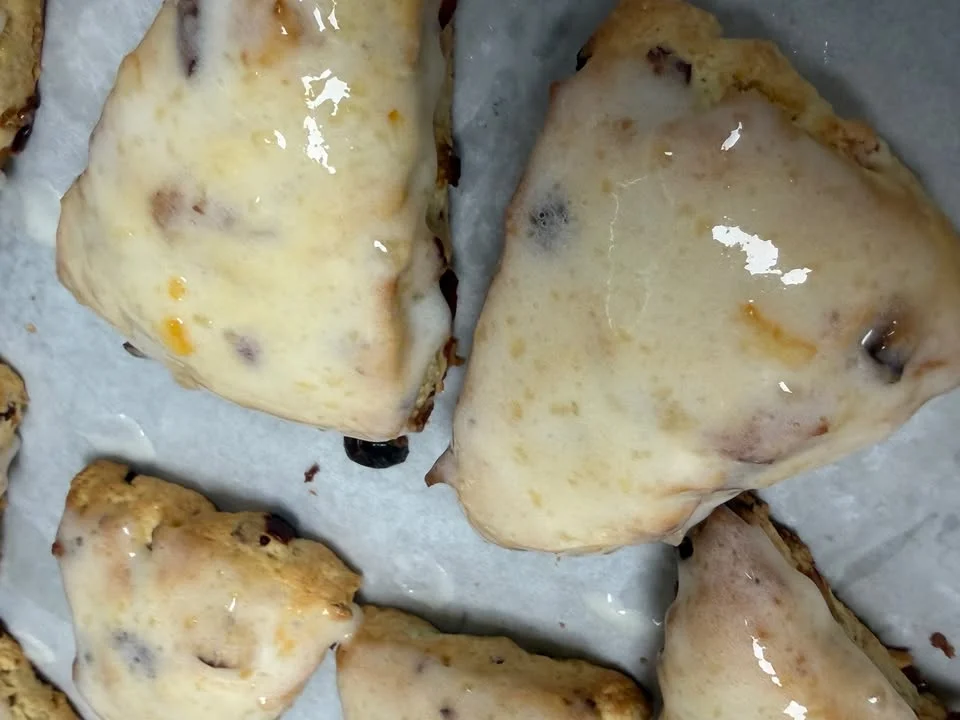 Glazed scones with dried fruit, a classic British treat