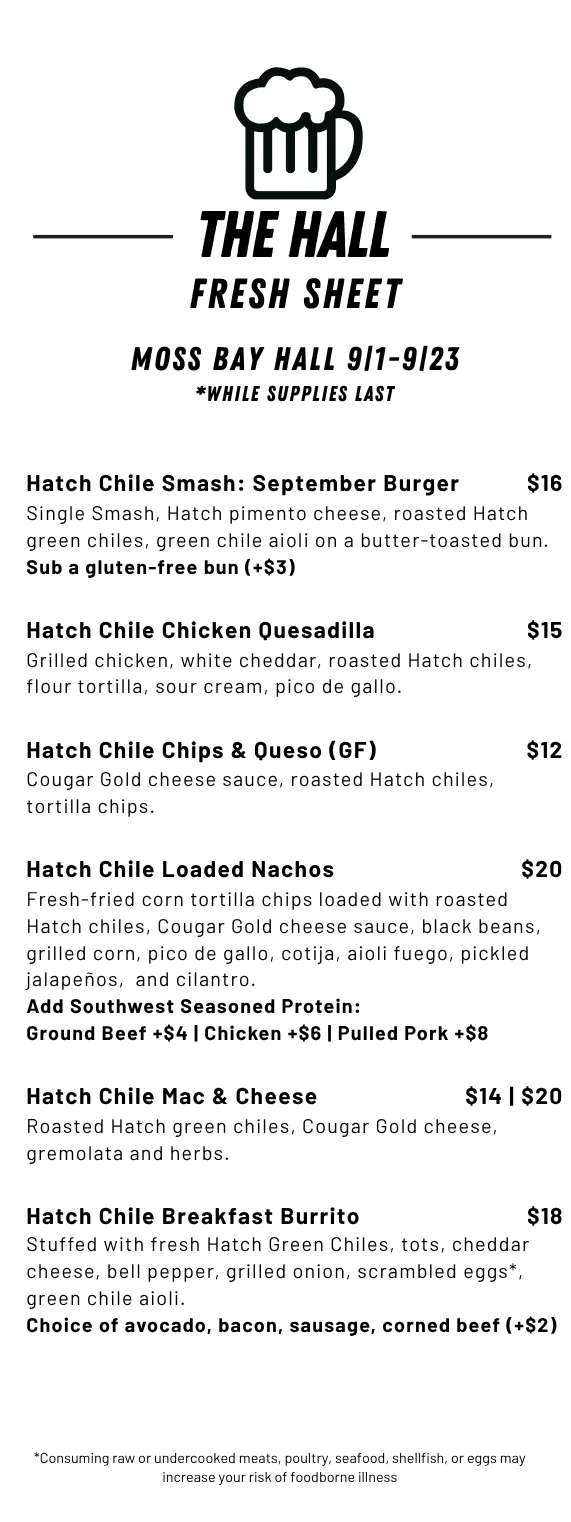 Menu highlights for April featuring various dishes and specials.