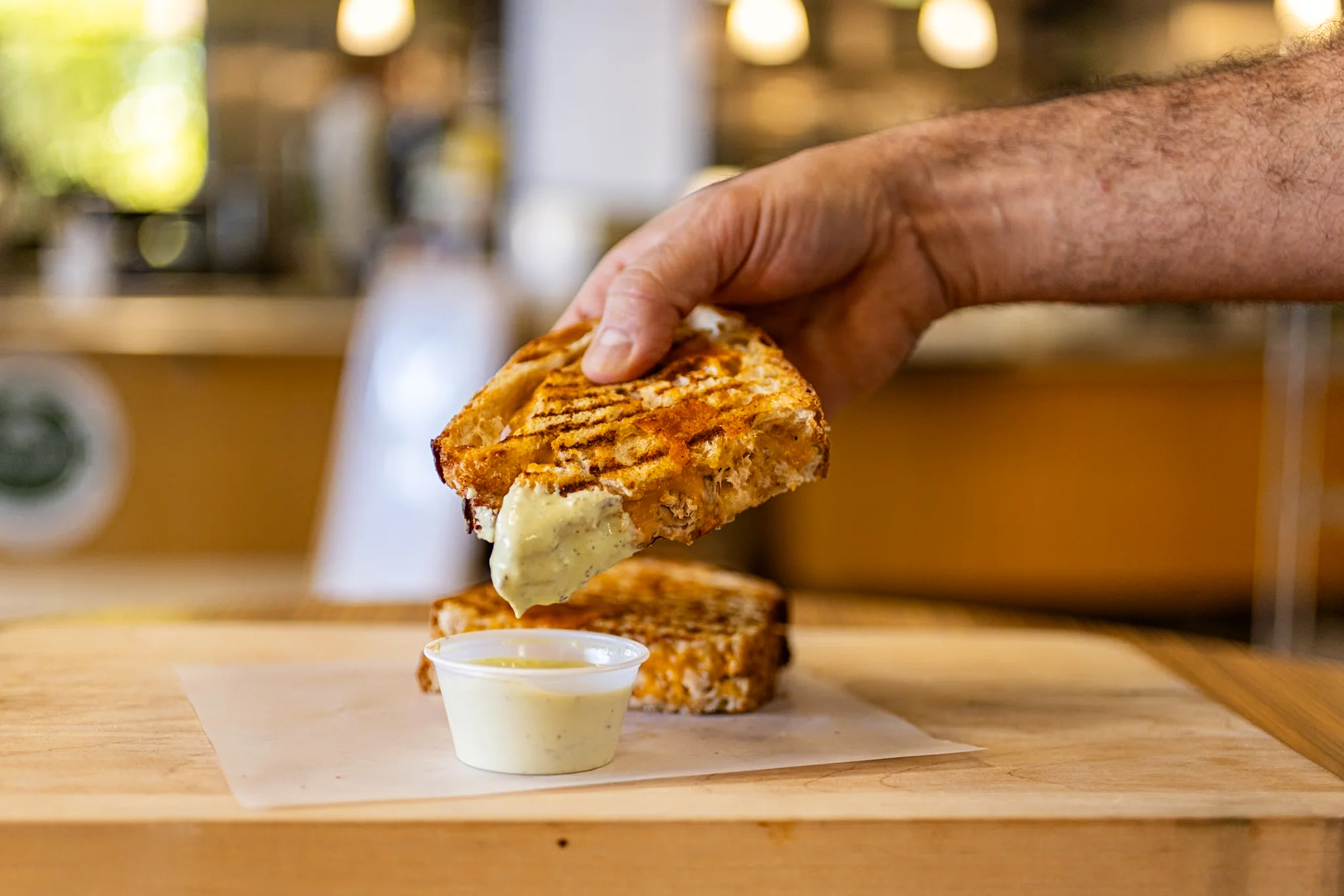 Grilled cheese sandwich with dipping sauce