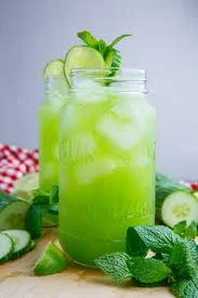 Refreshing cucumber mint lemonade in mason jars