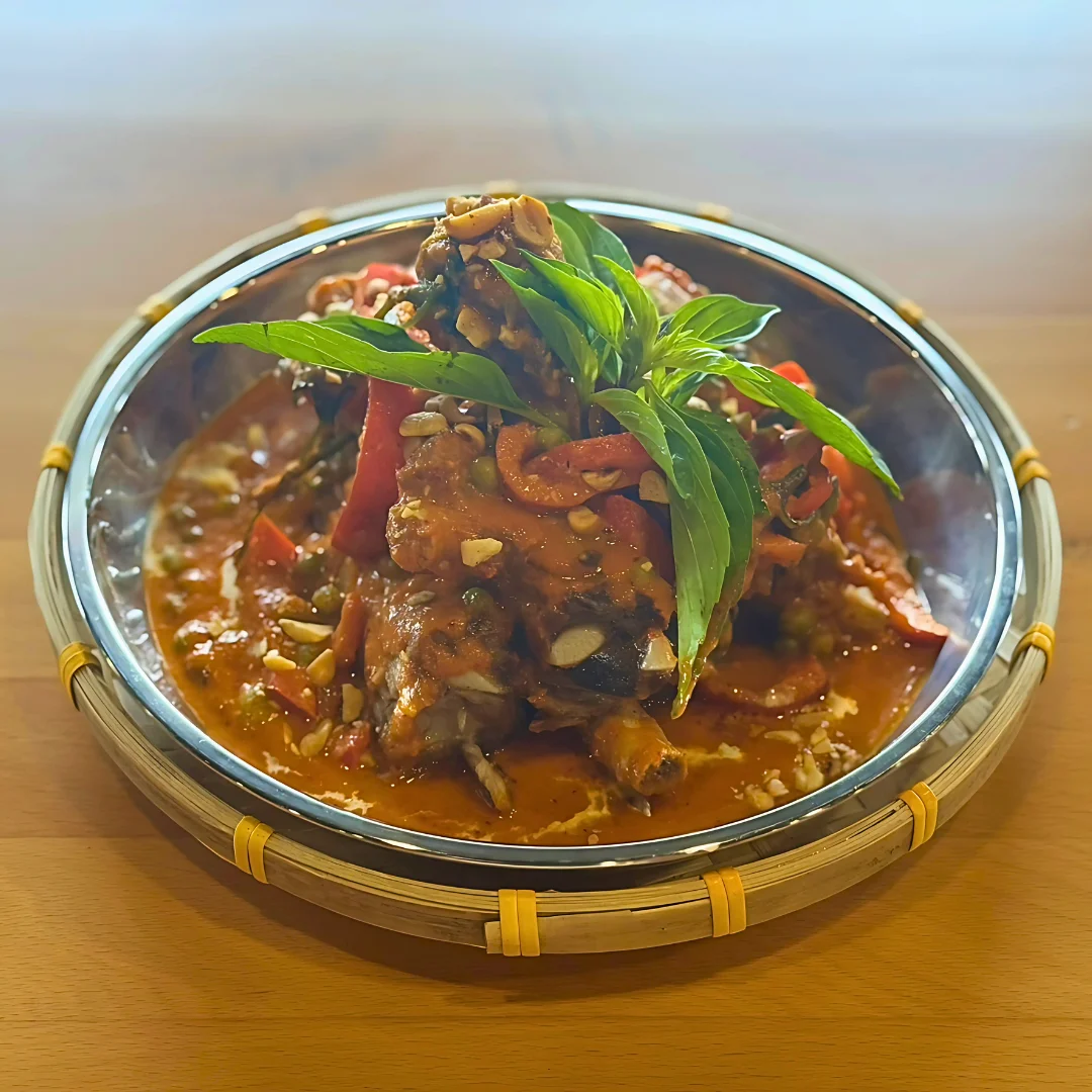 Thai red curry with chicken and fresh basil