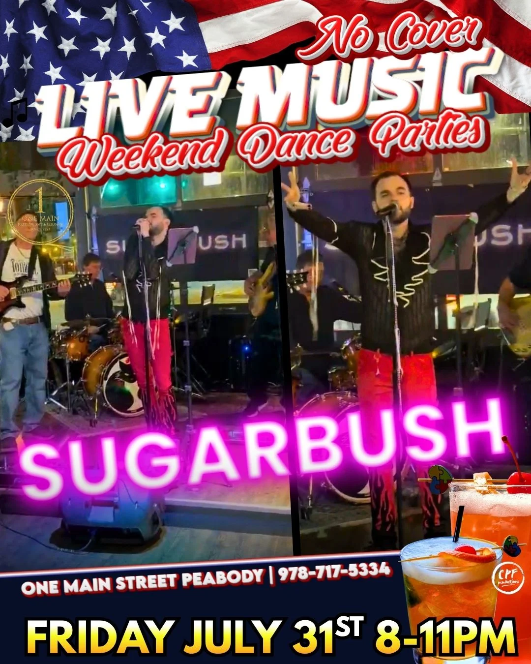 Live music event at a vibrant bar with dancing and cocktails