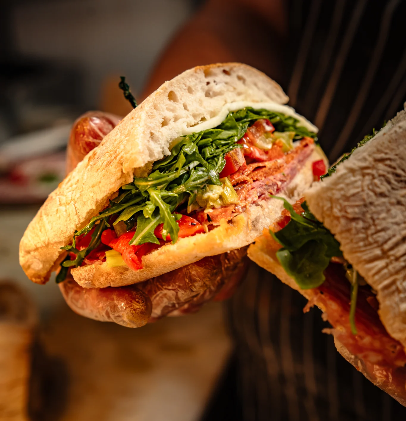 Sopprasatta, Proscuitto, Artisan Salami on fresh baked ciabiatta --we recommend with Hot Giardiniera!