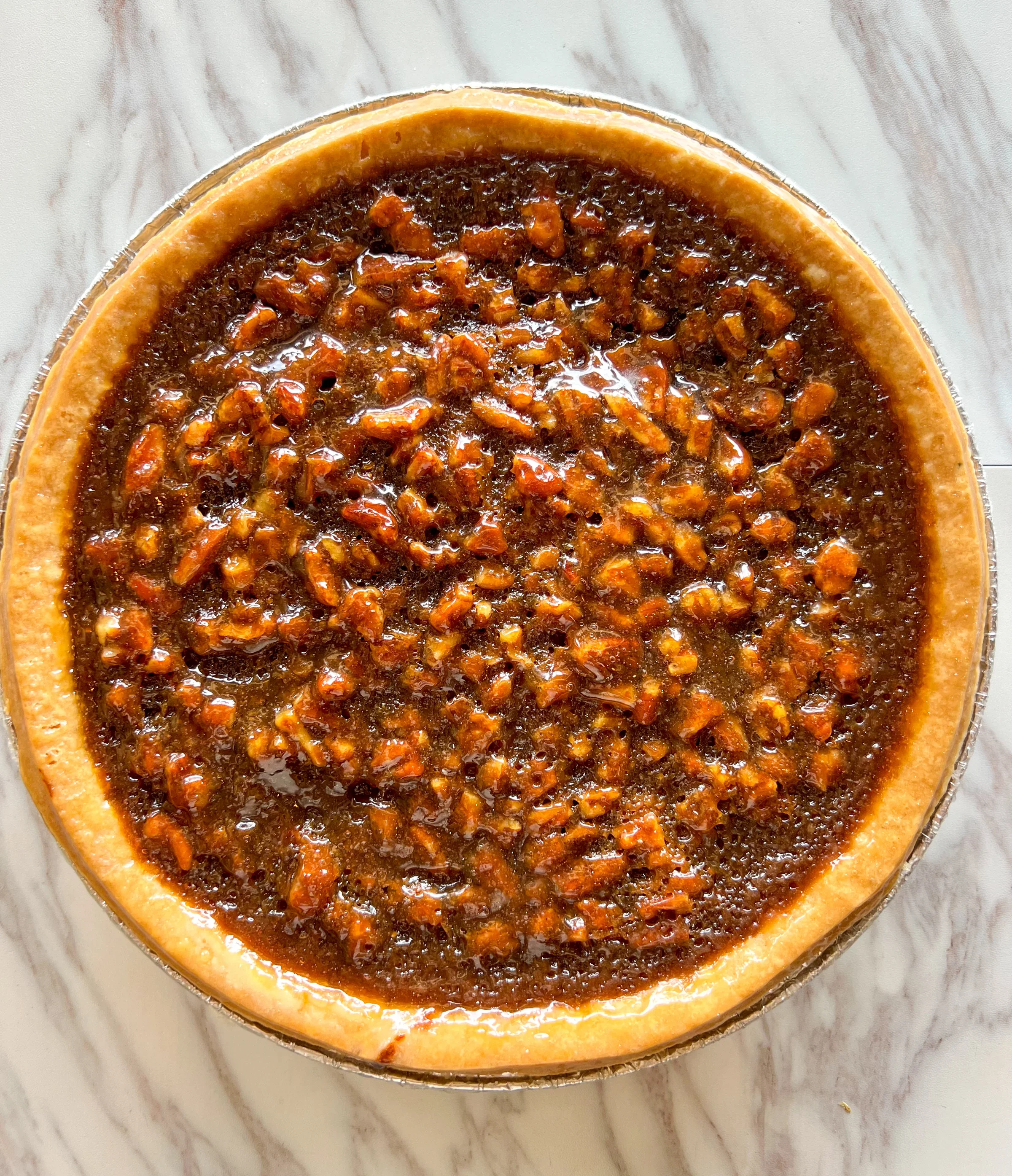 Classic pecan pie with a golden crust