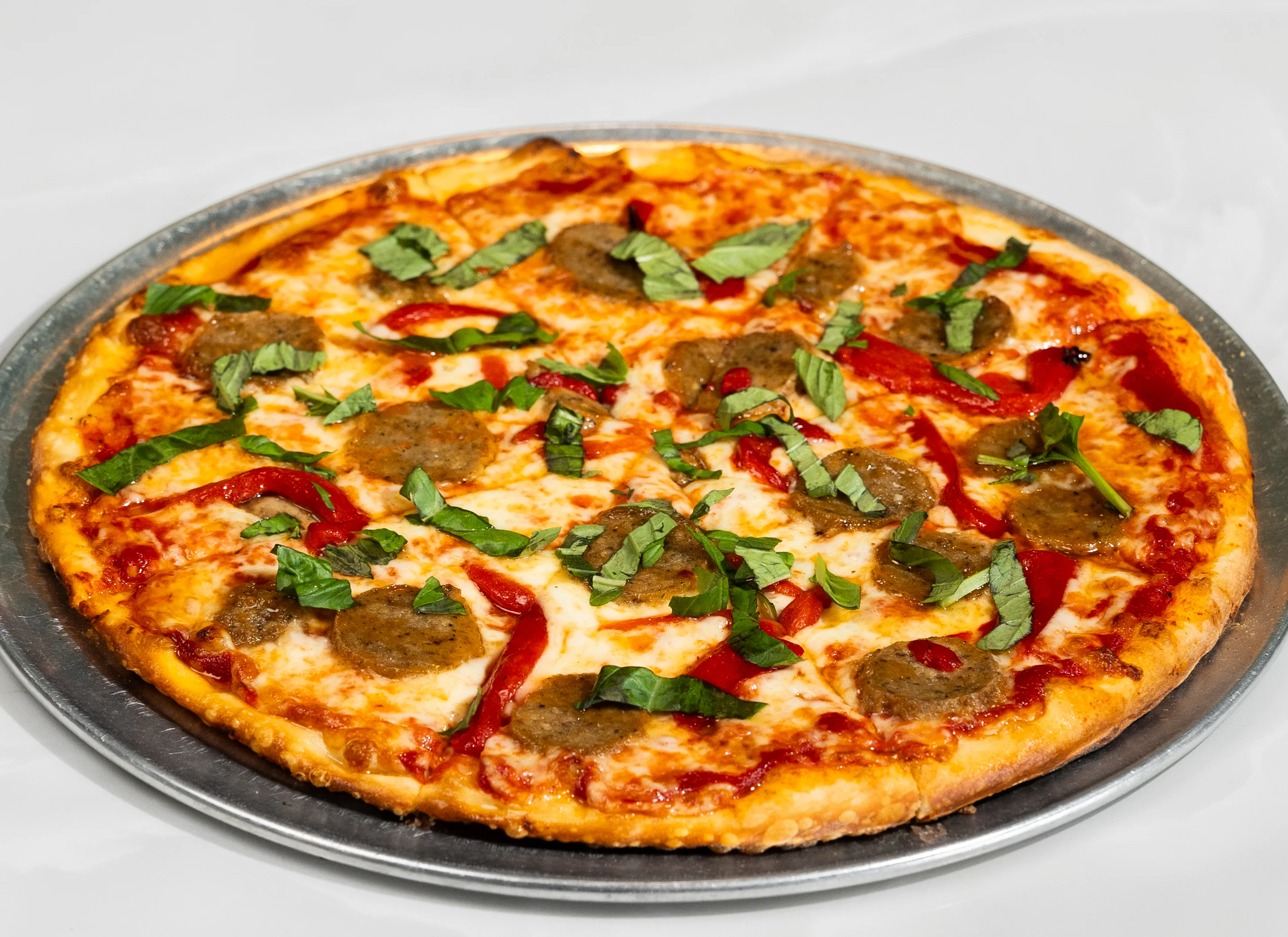 Pepperoni pizza served in a casual dining setting