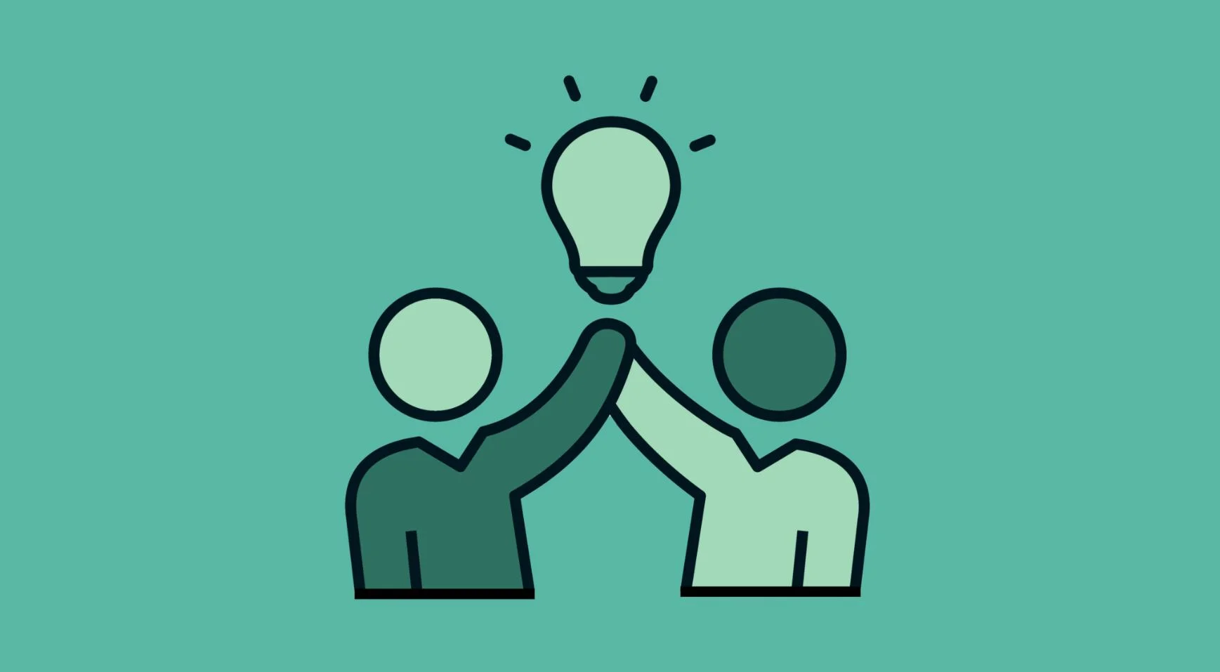 Two people collaborating with a light bulb symbolizing ideas