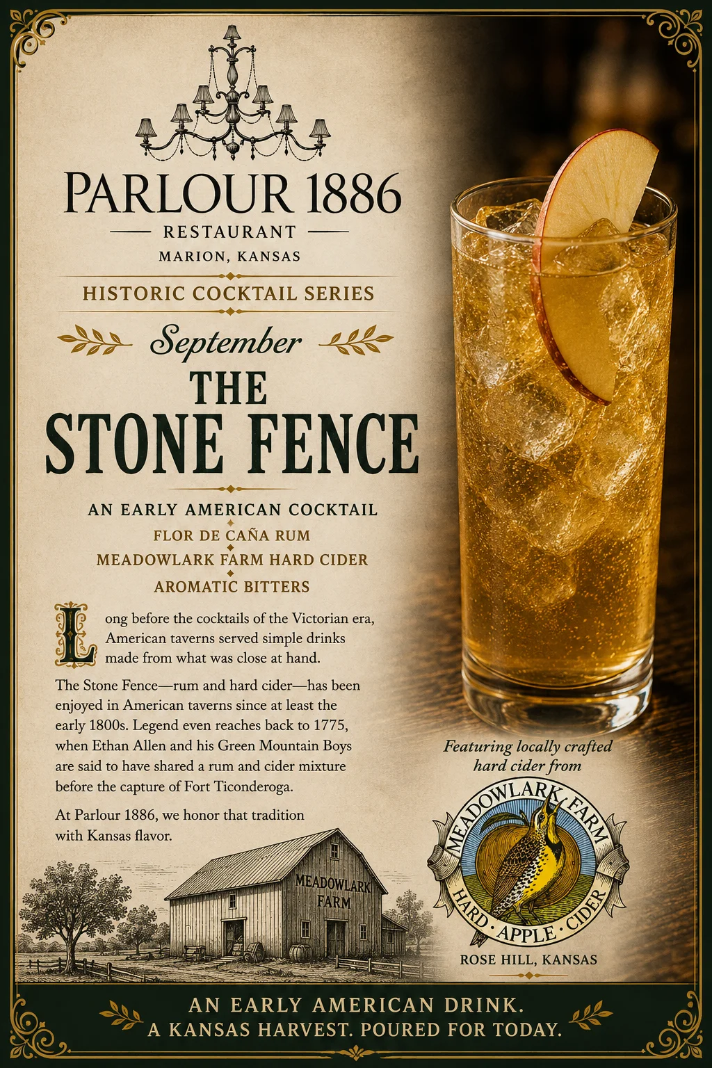 A refreshing Gin Rickey cocktail with lime at Parlour 1886 restaurant.