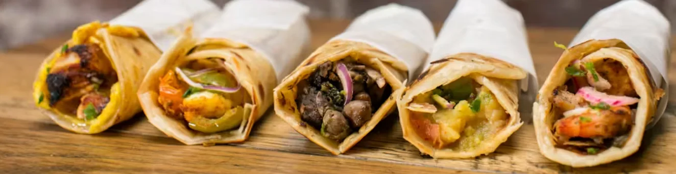 Delicious Indian kebab rolls wrapped in soft flatbreads