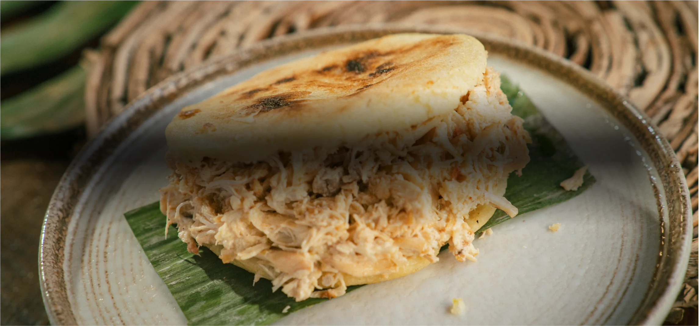 El Salvadoran pupusa filled with shredded chicken