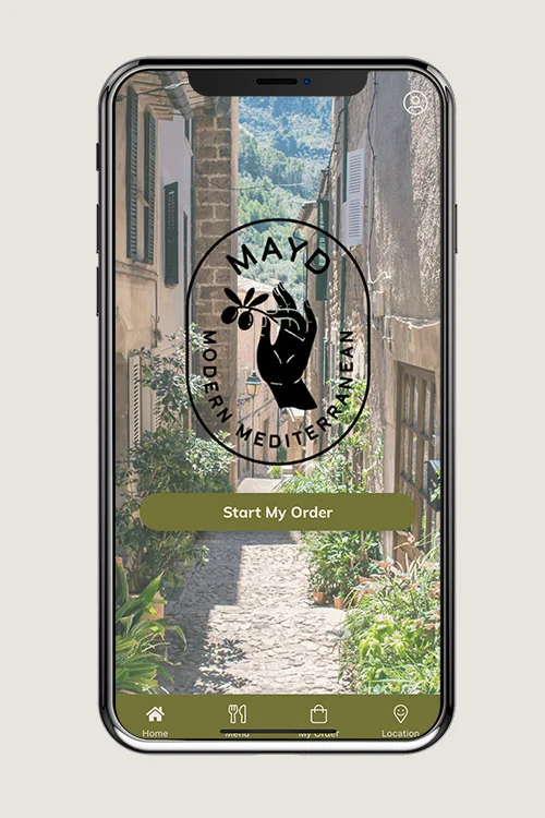 Mobile app interface for Mediterranean restaurant ordering
