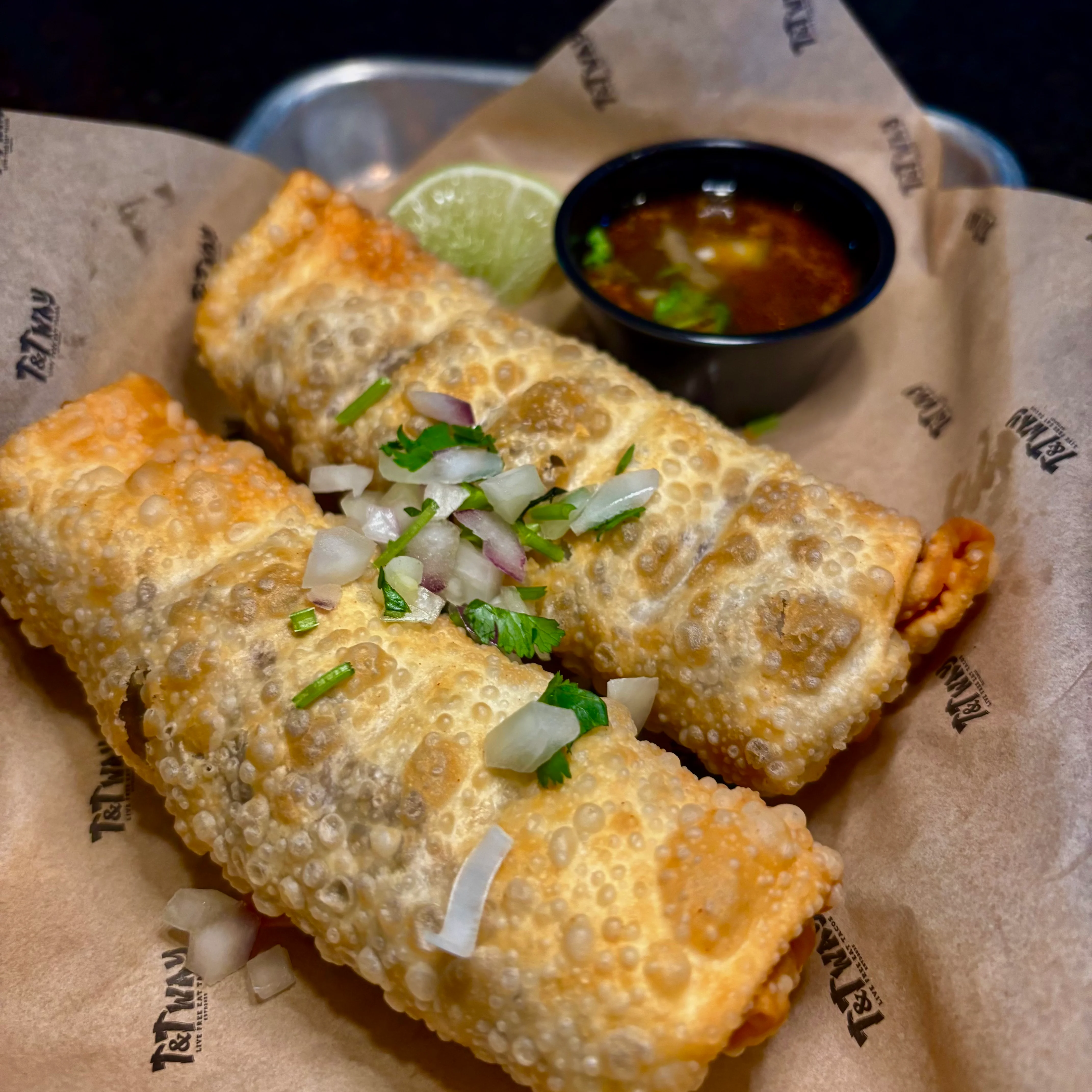 Crispy Mexican egg rolls with dipping sauce