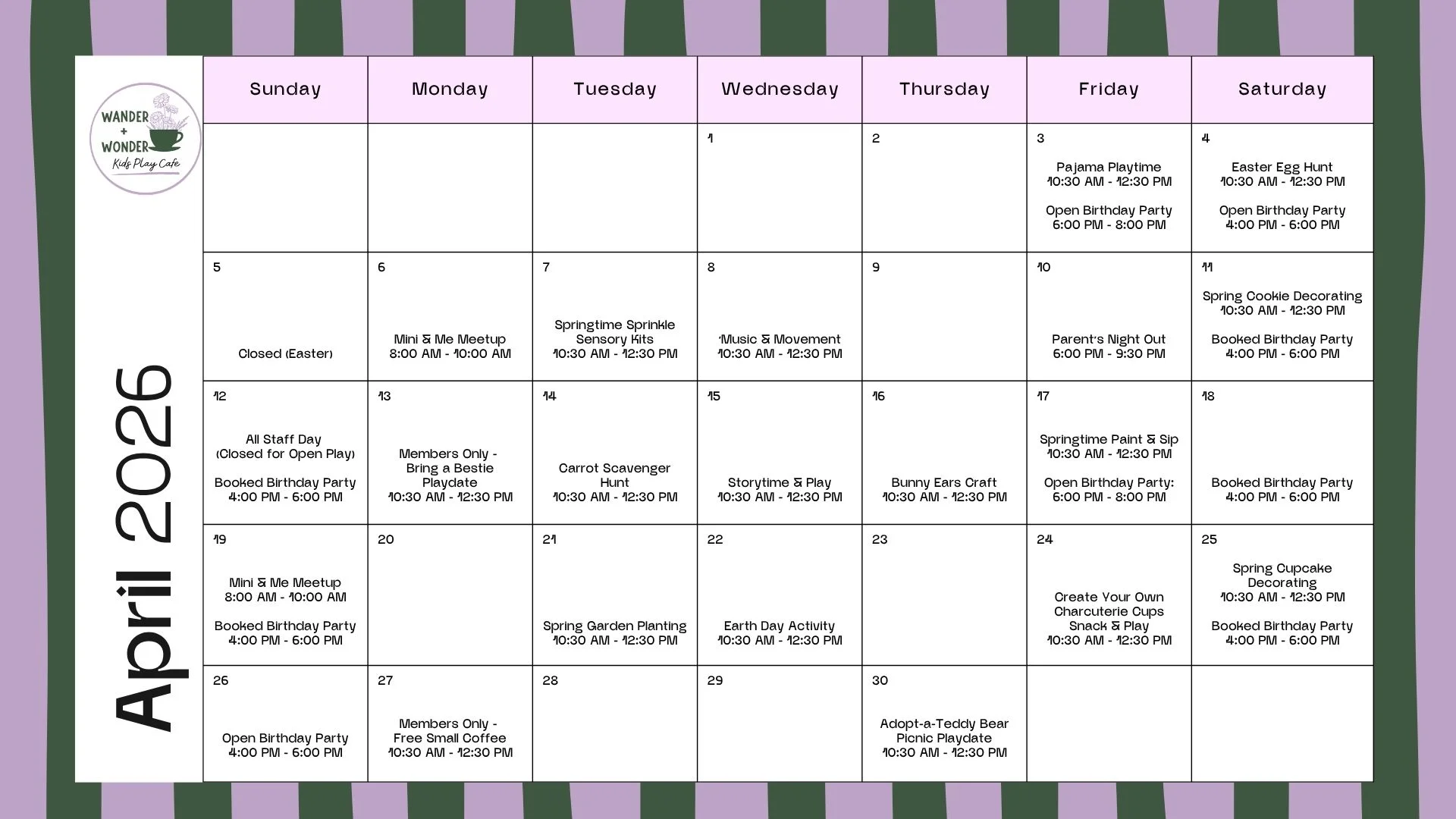 April 2026 Monthly Calendar with a pink minimalist design