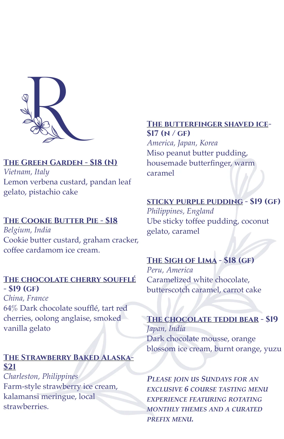Food menu showcasing a variety of delicious dishes and beverages.