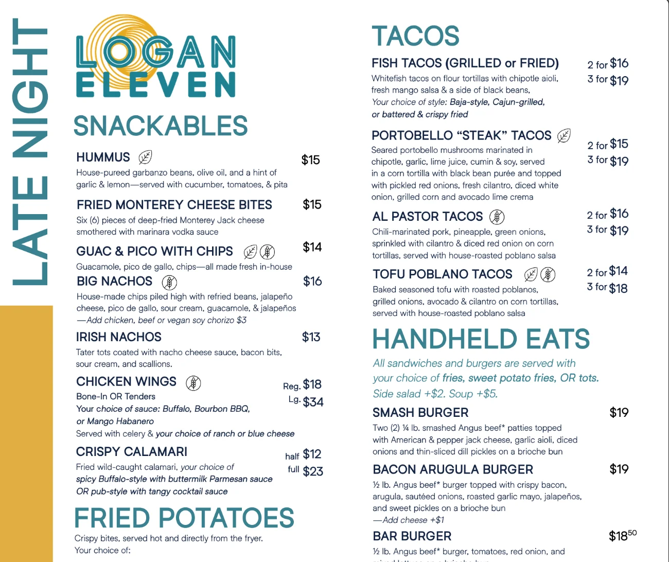 Logan Eleven Late Night Food Menu