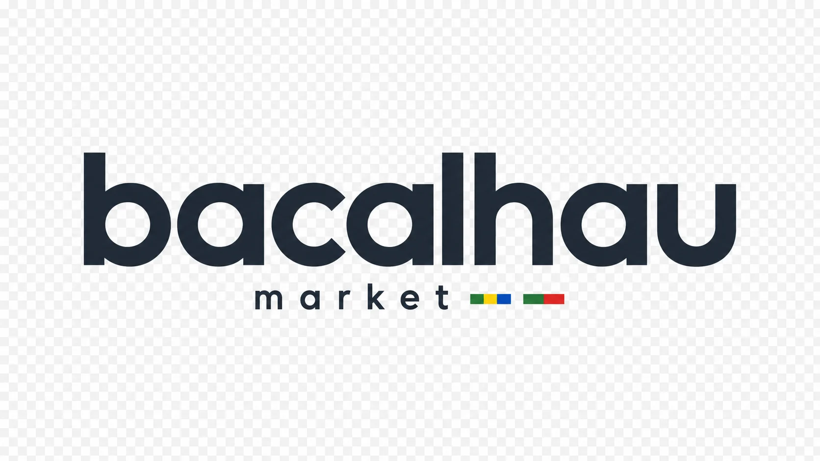 A logo display of a market featuring the name 'bacalhau' in bold, modern typography with colorful accents.