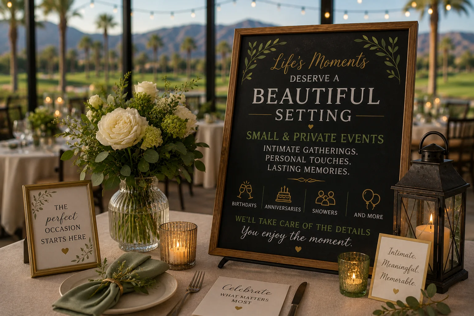 Elegant event setup for intimate gatherings with floral decor