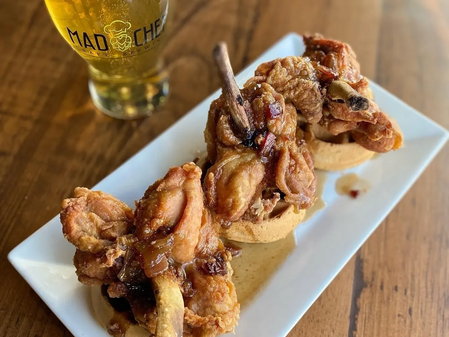 Southern fried chicken served on waffles