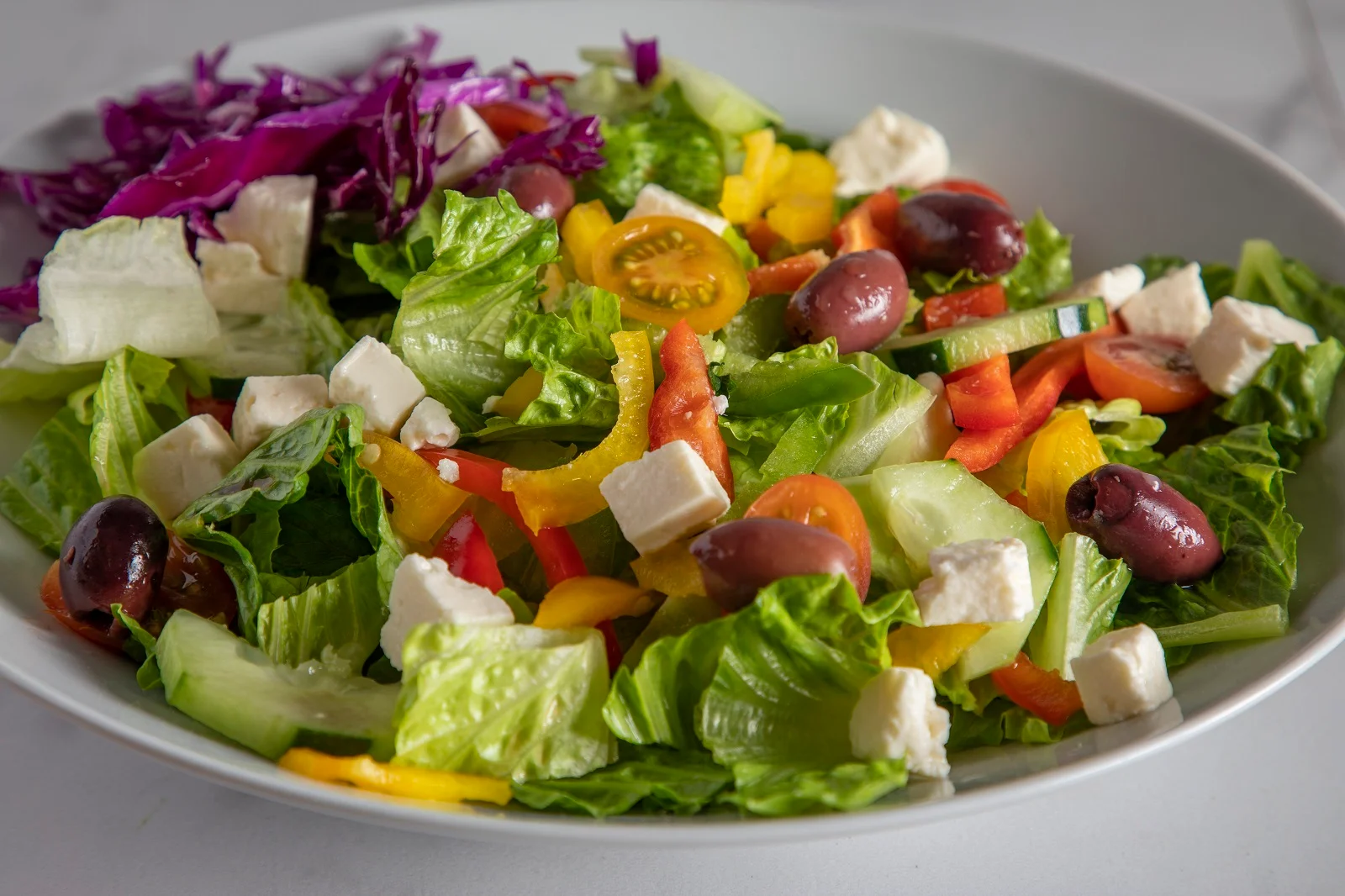 Fresh Greek salad with feta and olives