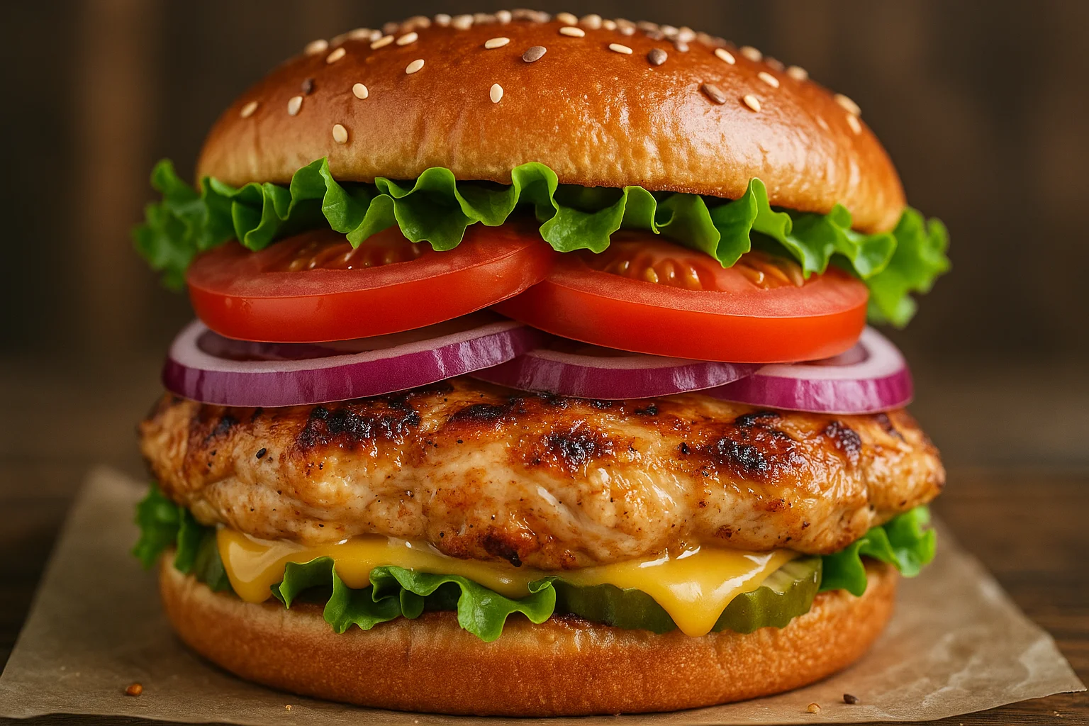 Grilled chicken sandwich with fresh vegetables