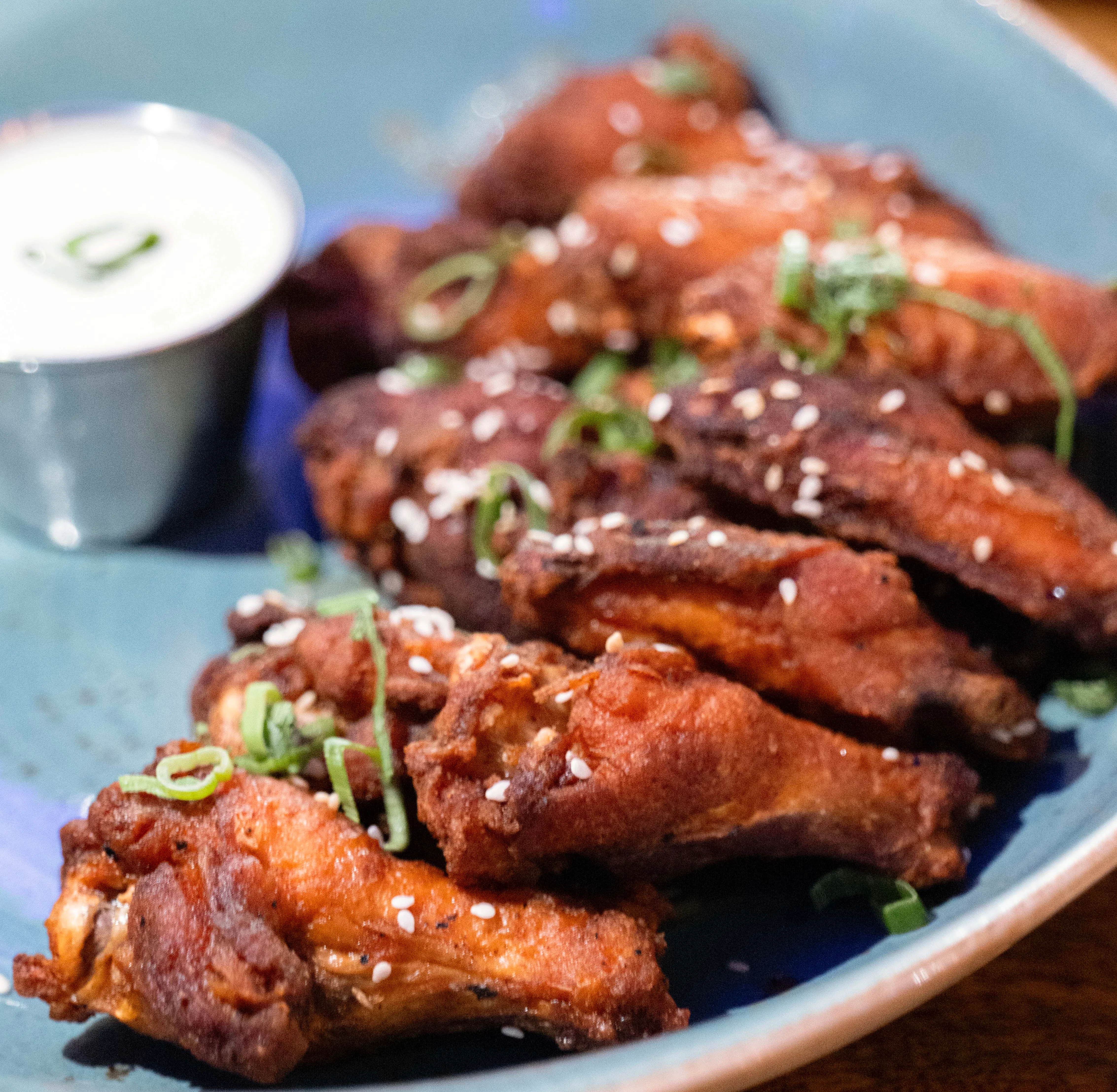 Crispy Korean fried chicken wings with dipping sauce