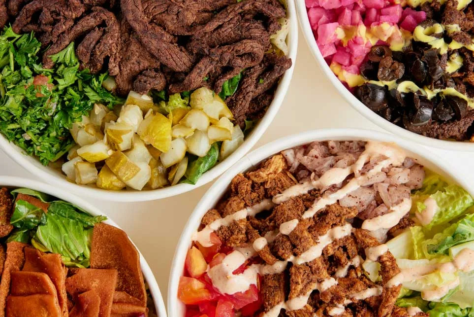 Vegan burrito bowl with fresh toppings and plant-based protein