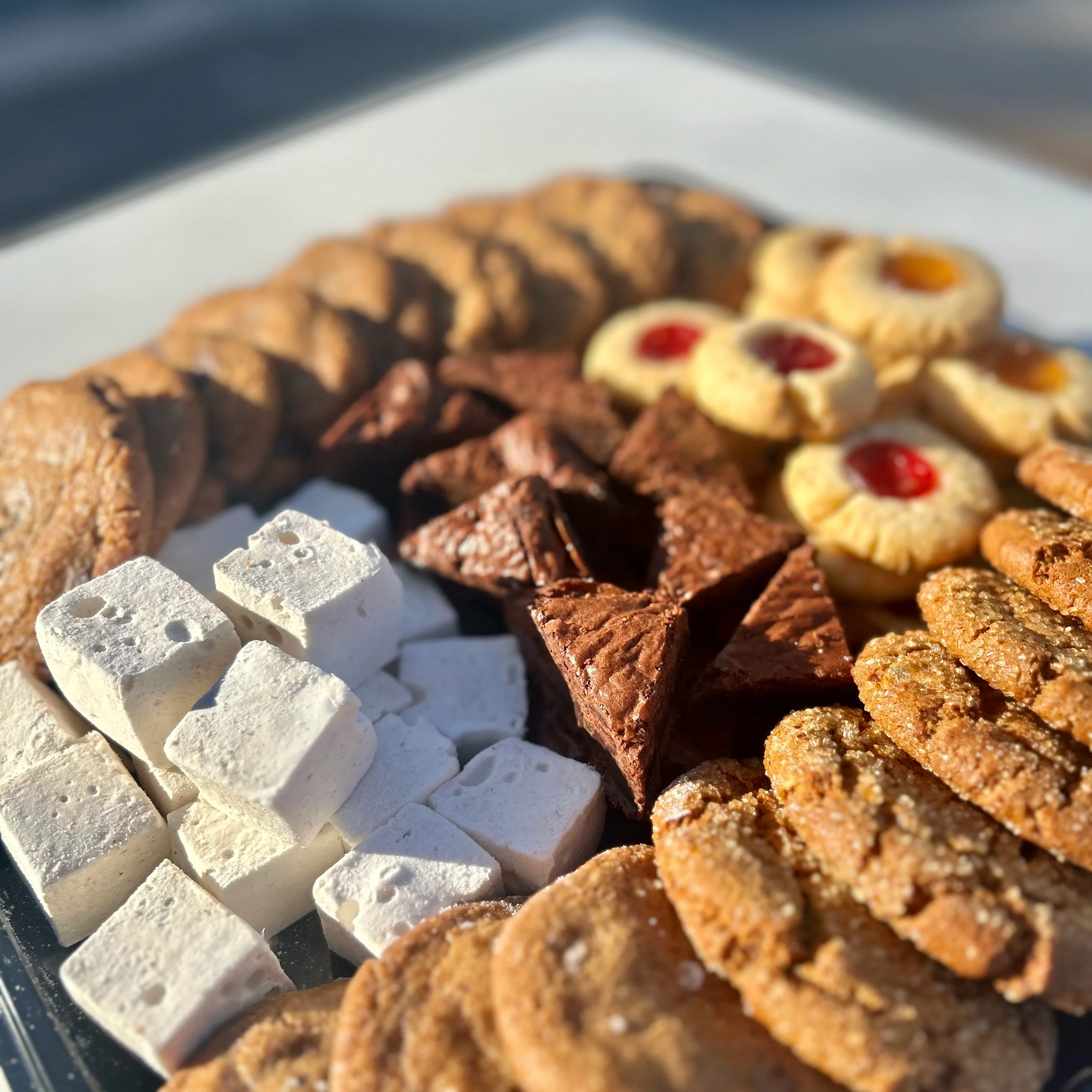 Assorted holiday cookies and treats platter