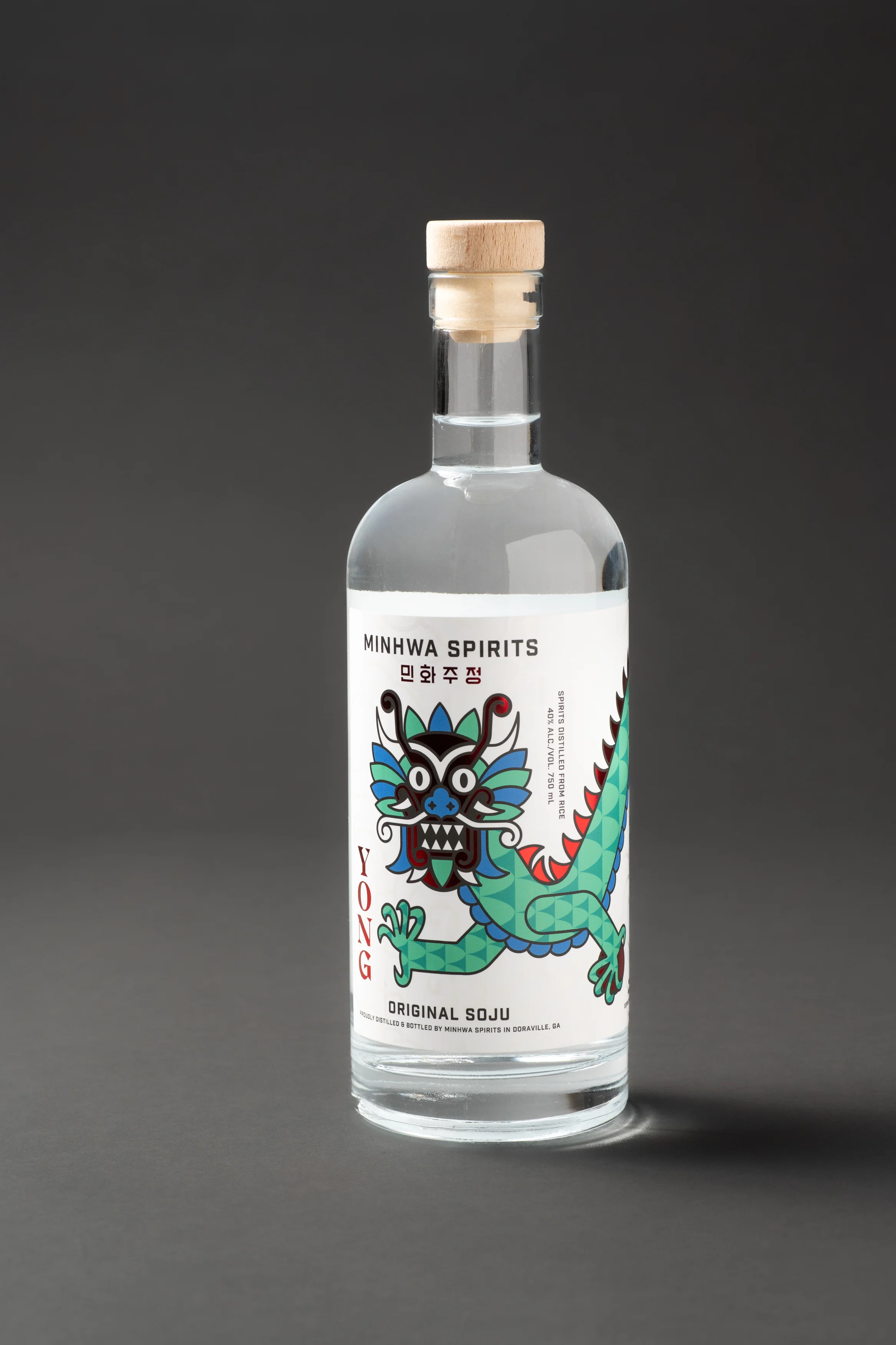 Bottle of Korean soju with colorful dragon design