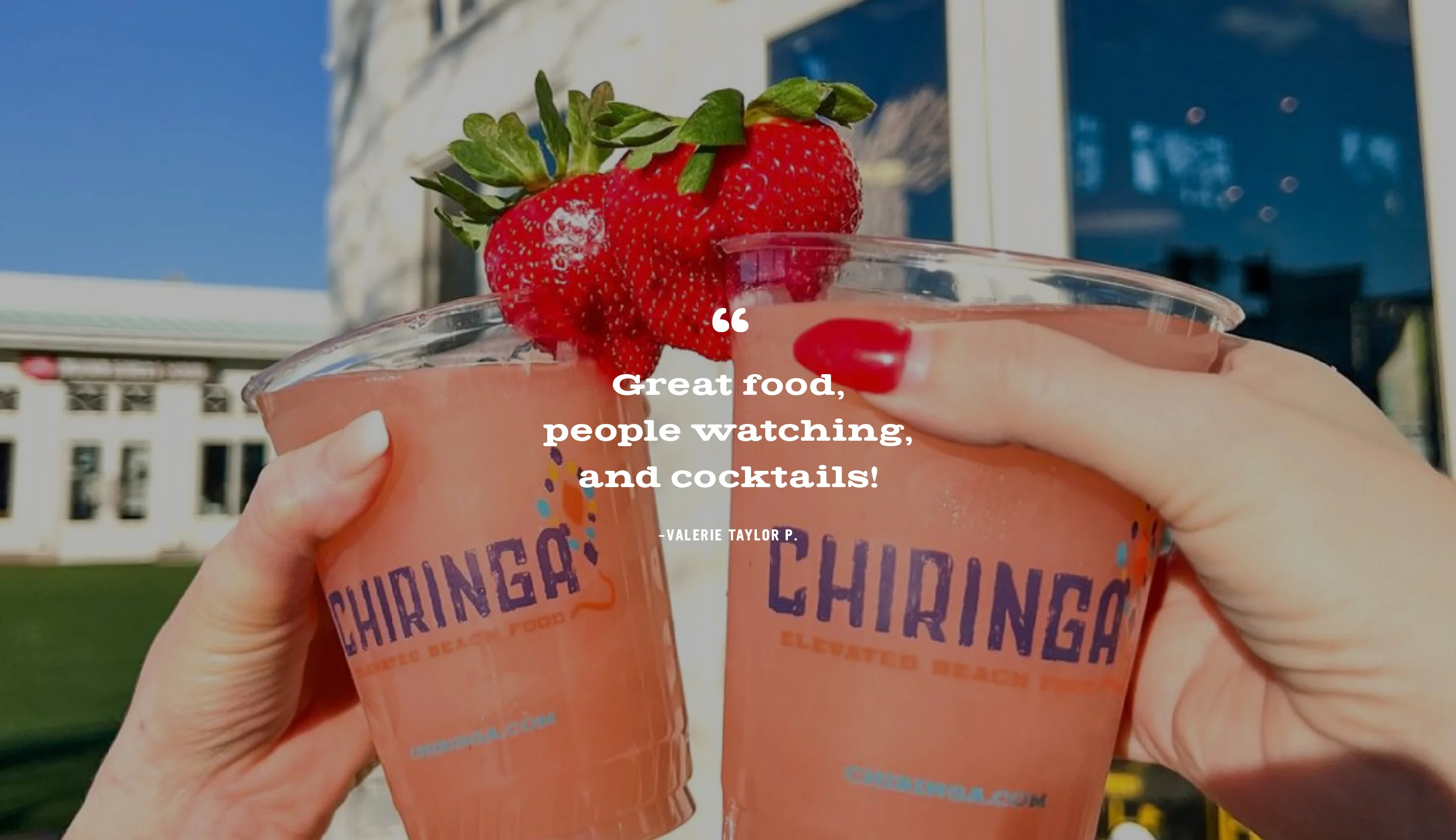 A photo of frosé frozen cocktails. “Great food, people watching,  and cocktails!”