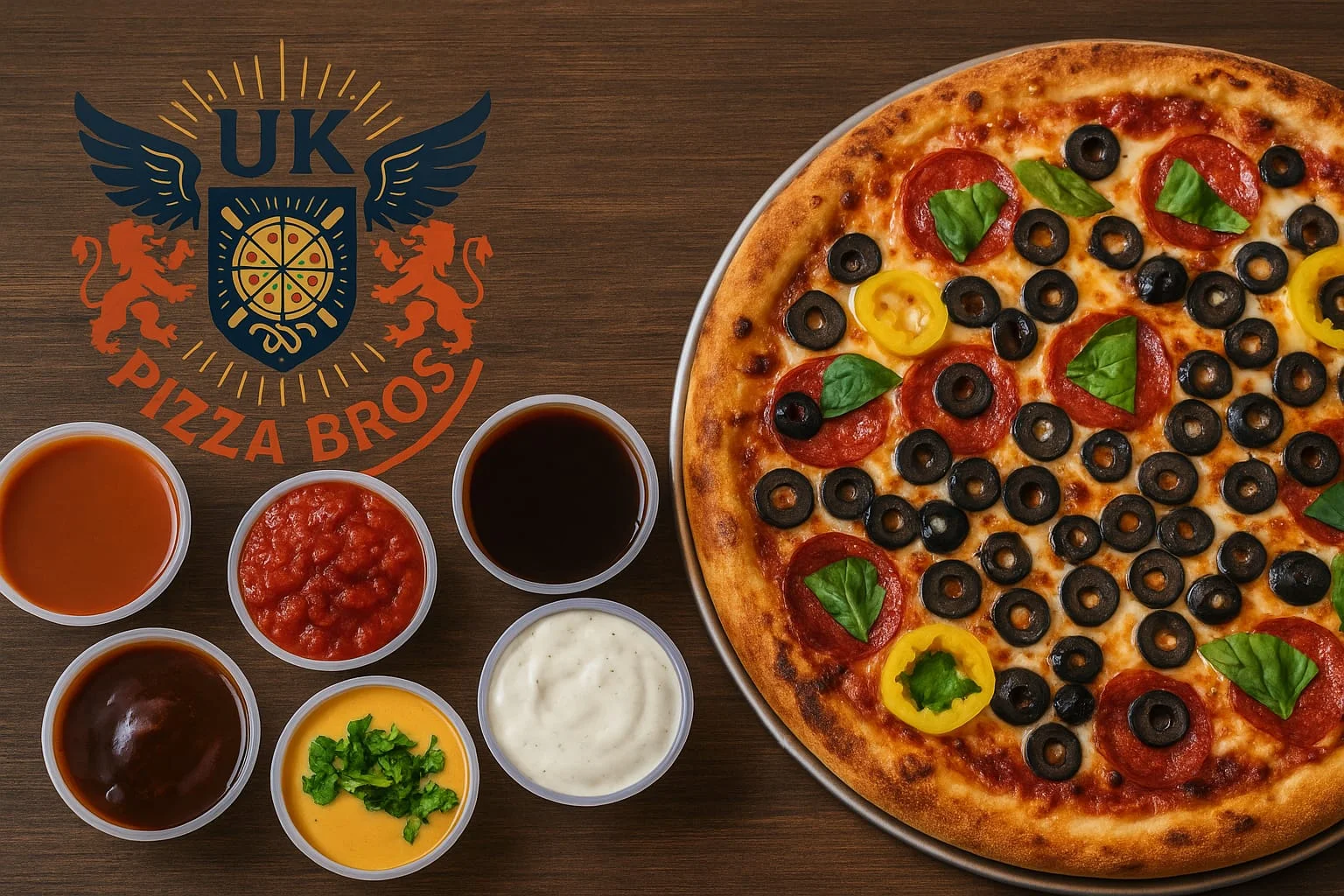 Delicious pepperoni pizza with olives and fresh basil