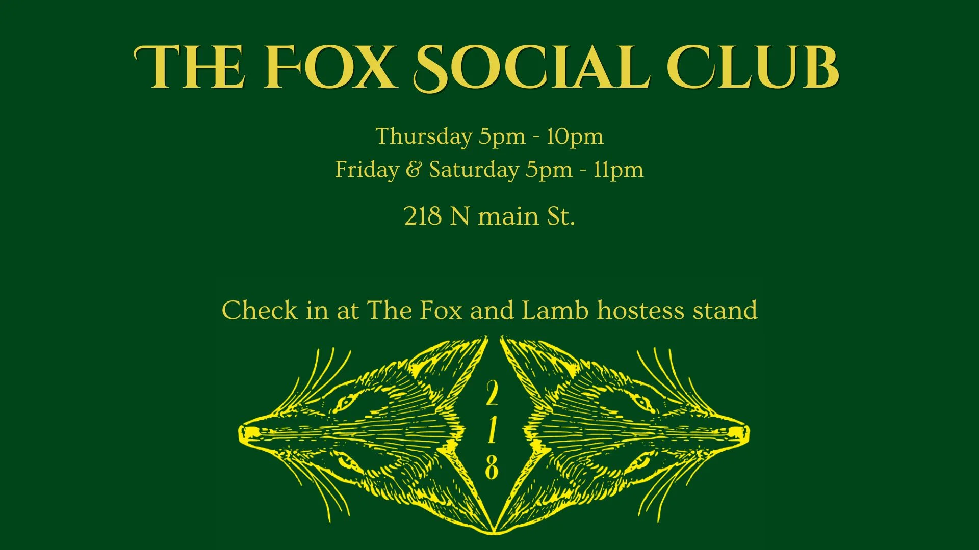 The Fox Social Club restaurant hours and location details